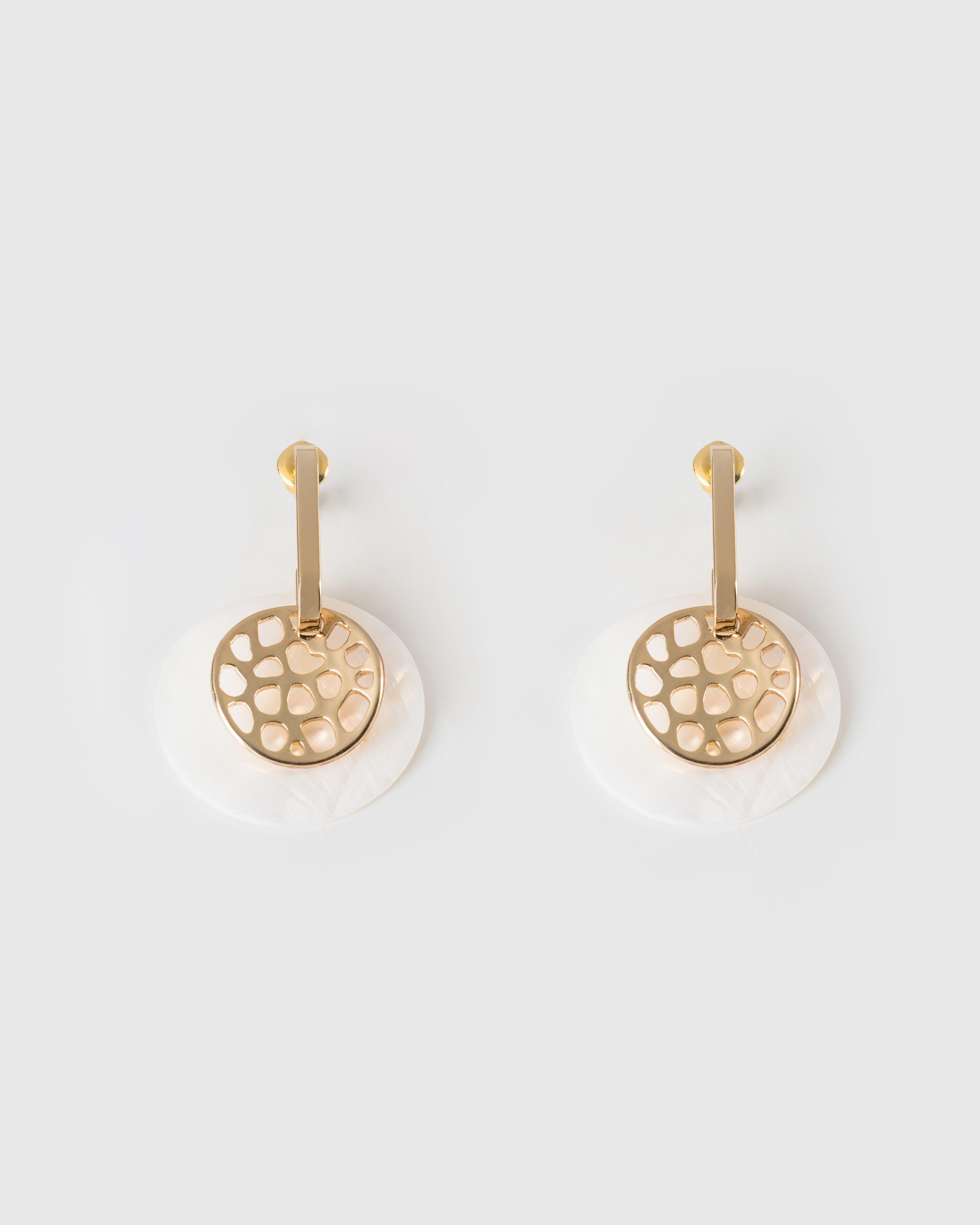 Shell & Cut-Out Disk Drop Earrings -  milk