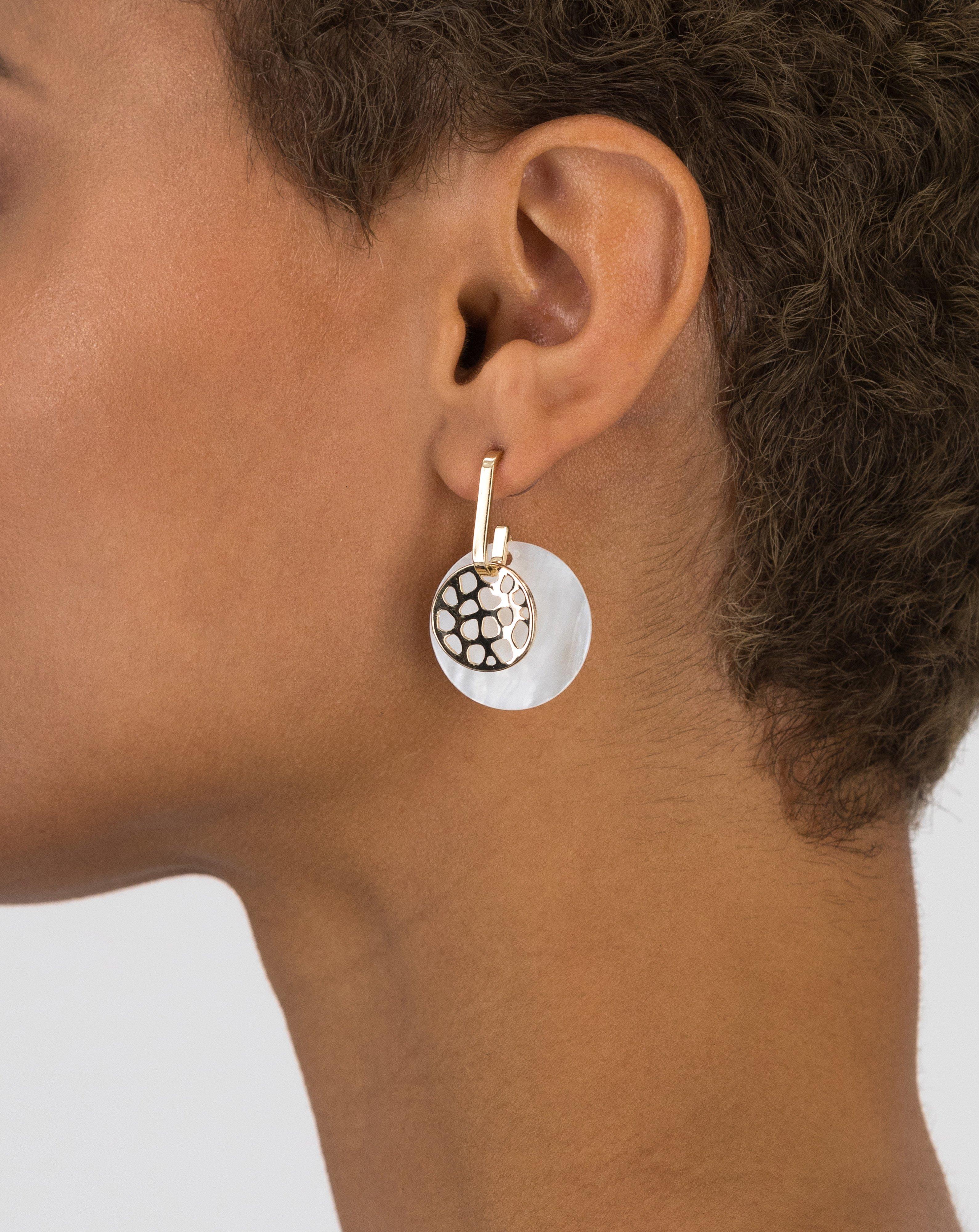 Shell & Cut-Out Disk Drop Earrings -  milk