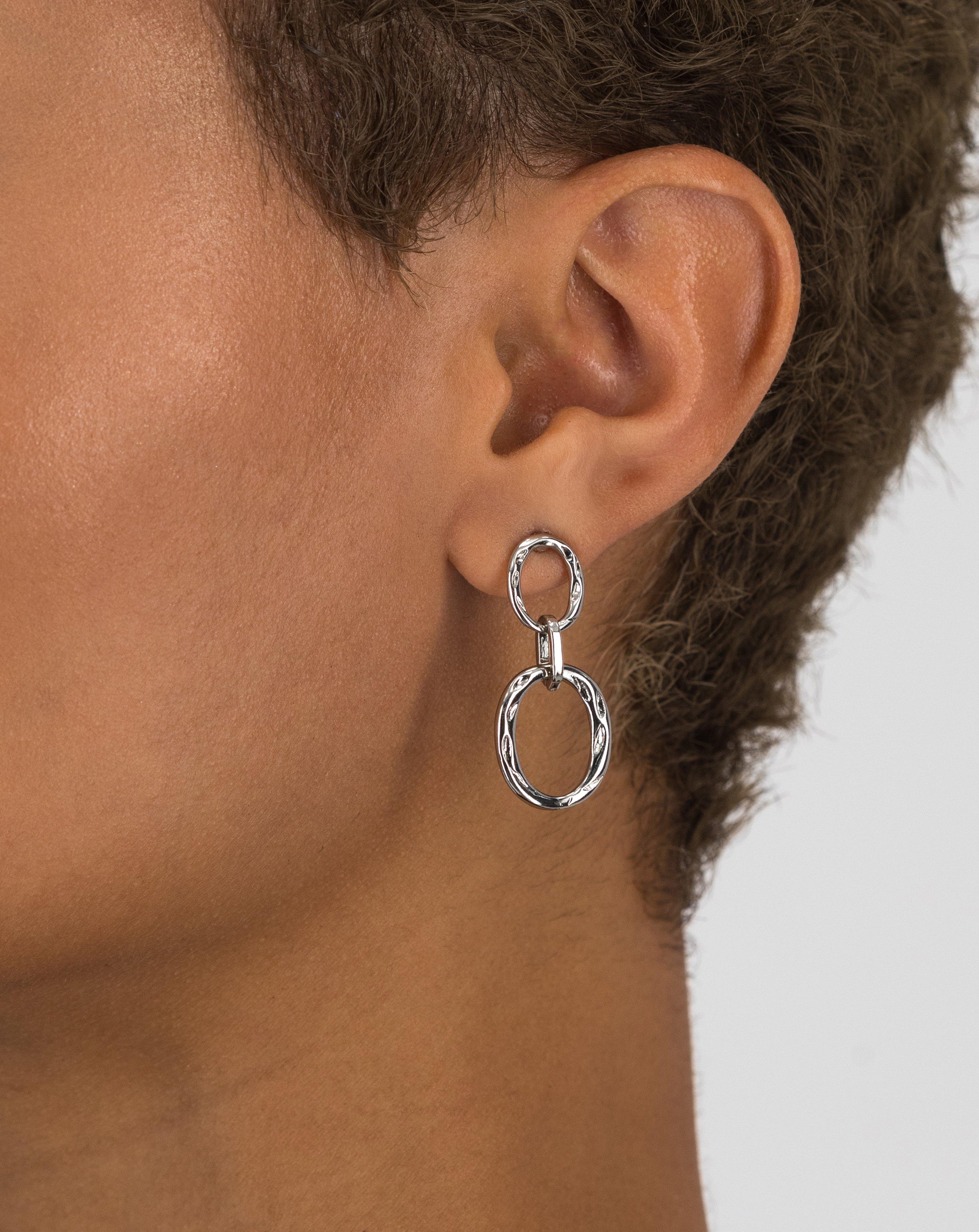 Twisted Oval Linked Drop Earrings -  silver