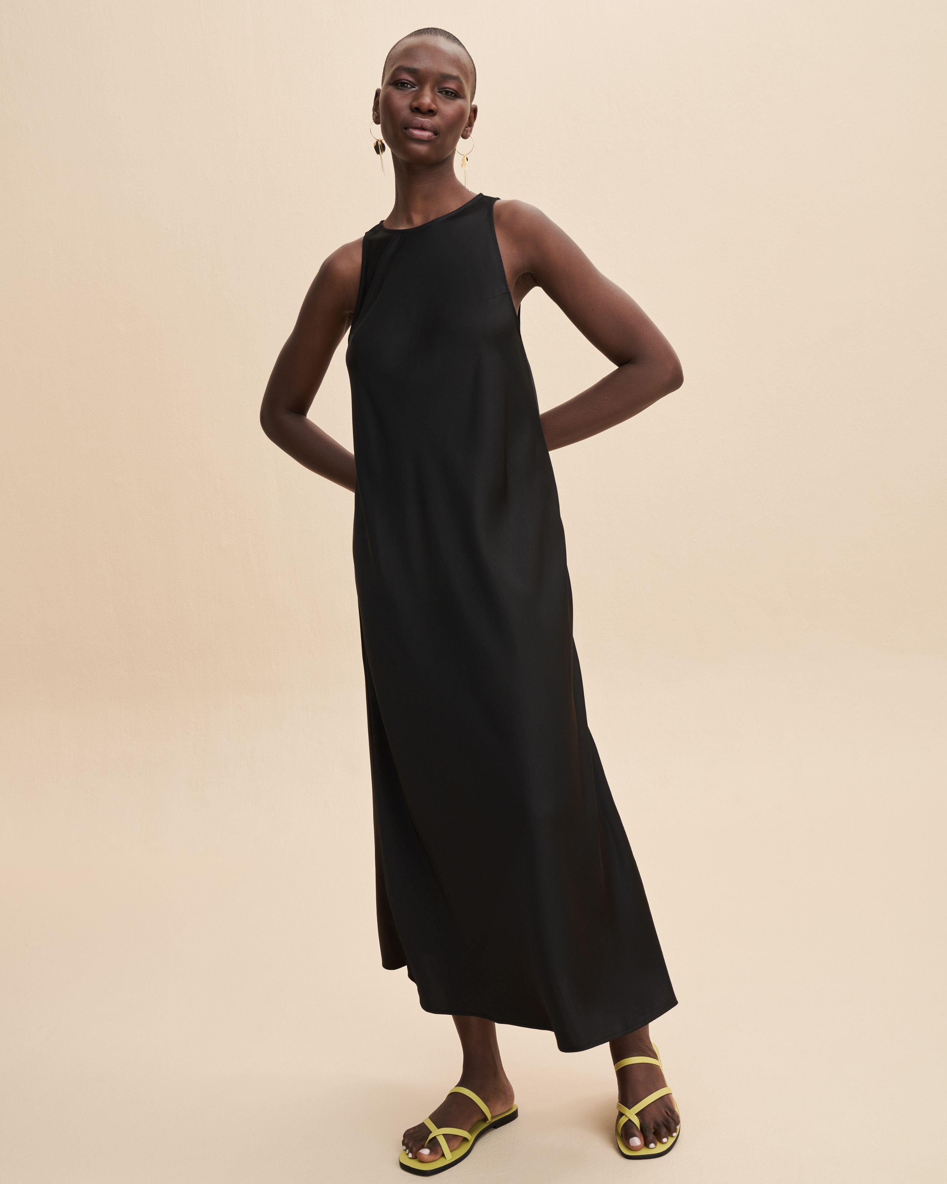 Annabelle Biased Cut Slip Dress -  black