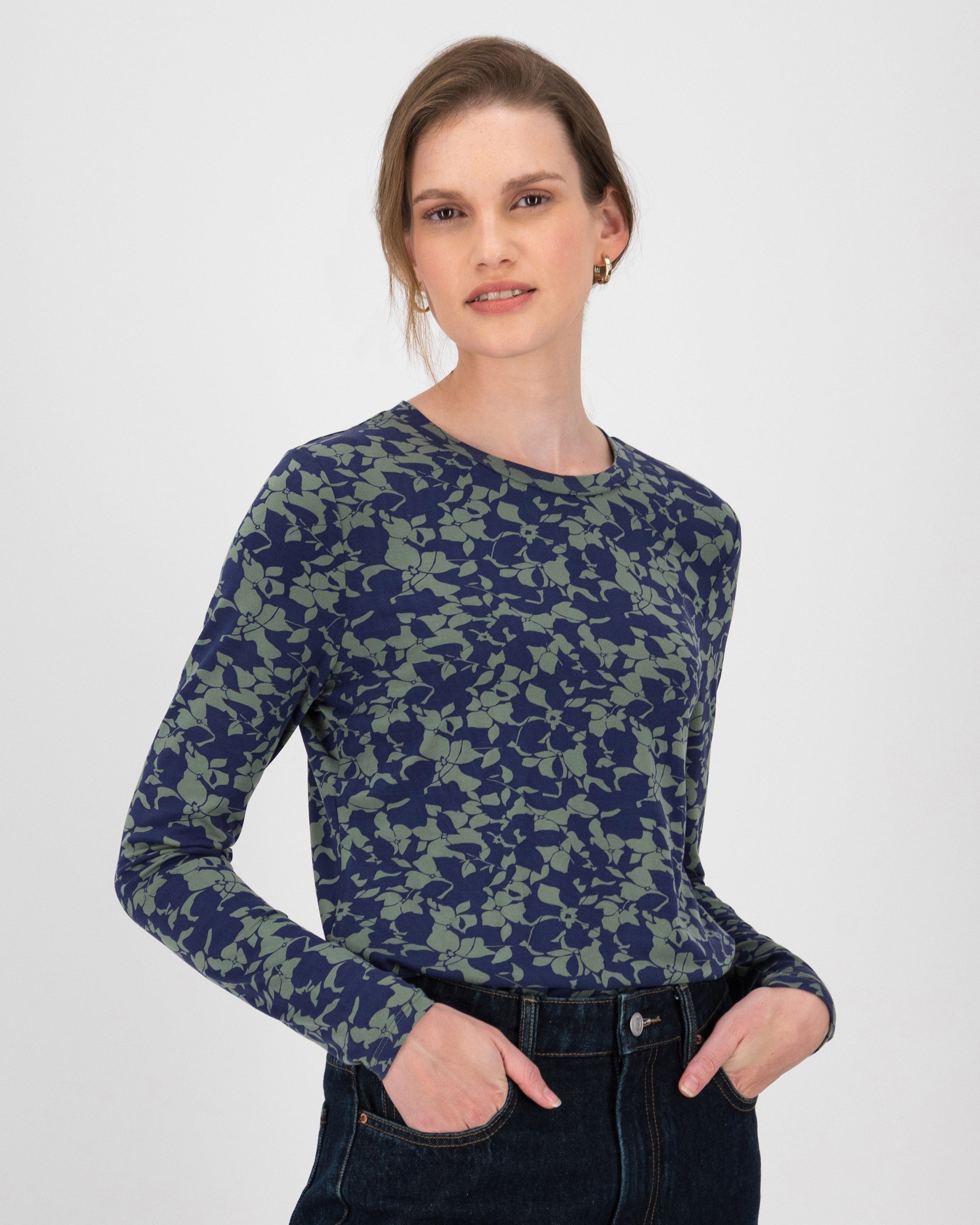 Zemira Printed Long Sleeve T-Shirt -  navy