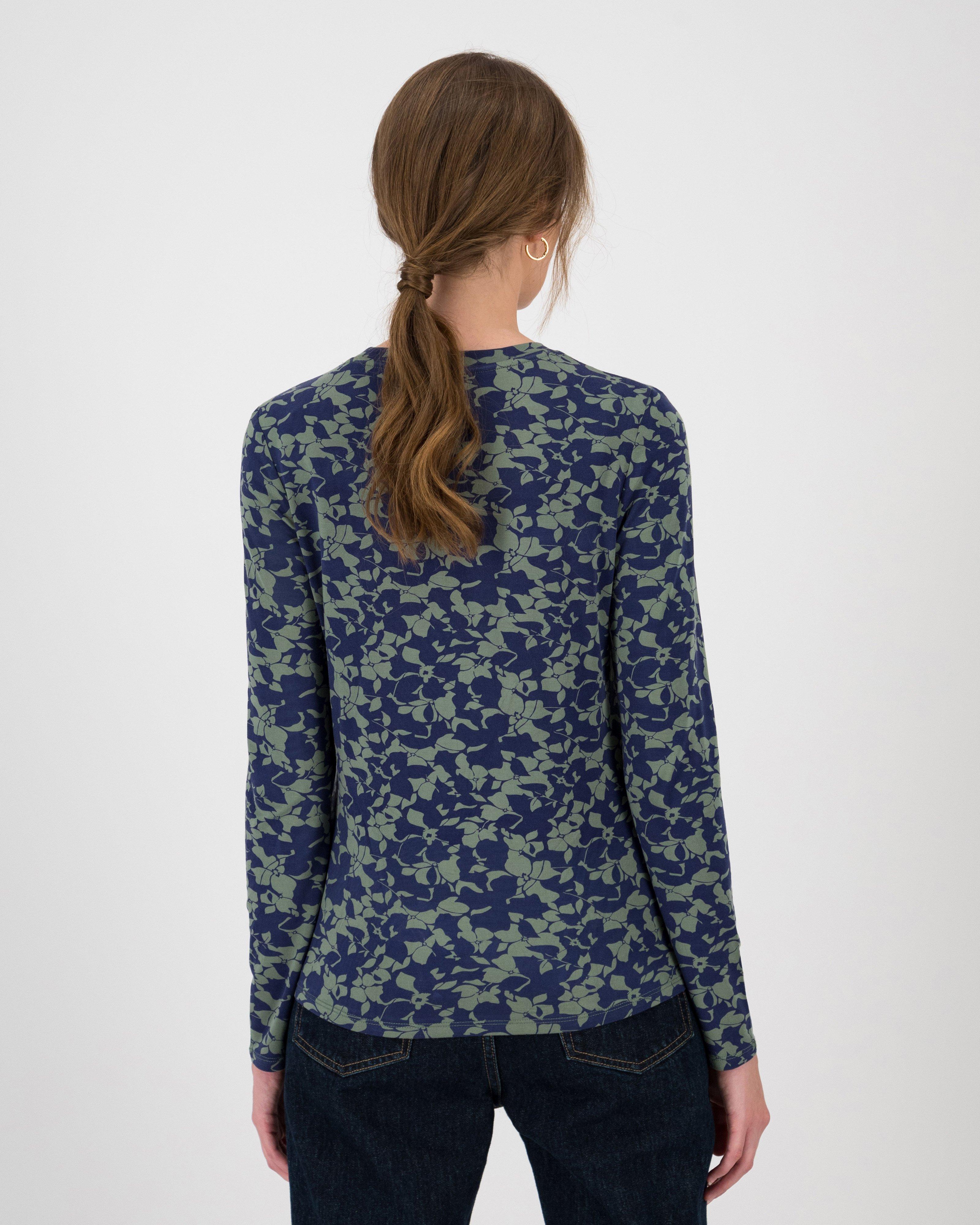 Zemira Printed Long Sleeve T-Shirt -  navy