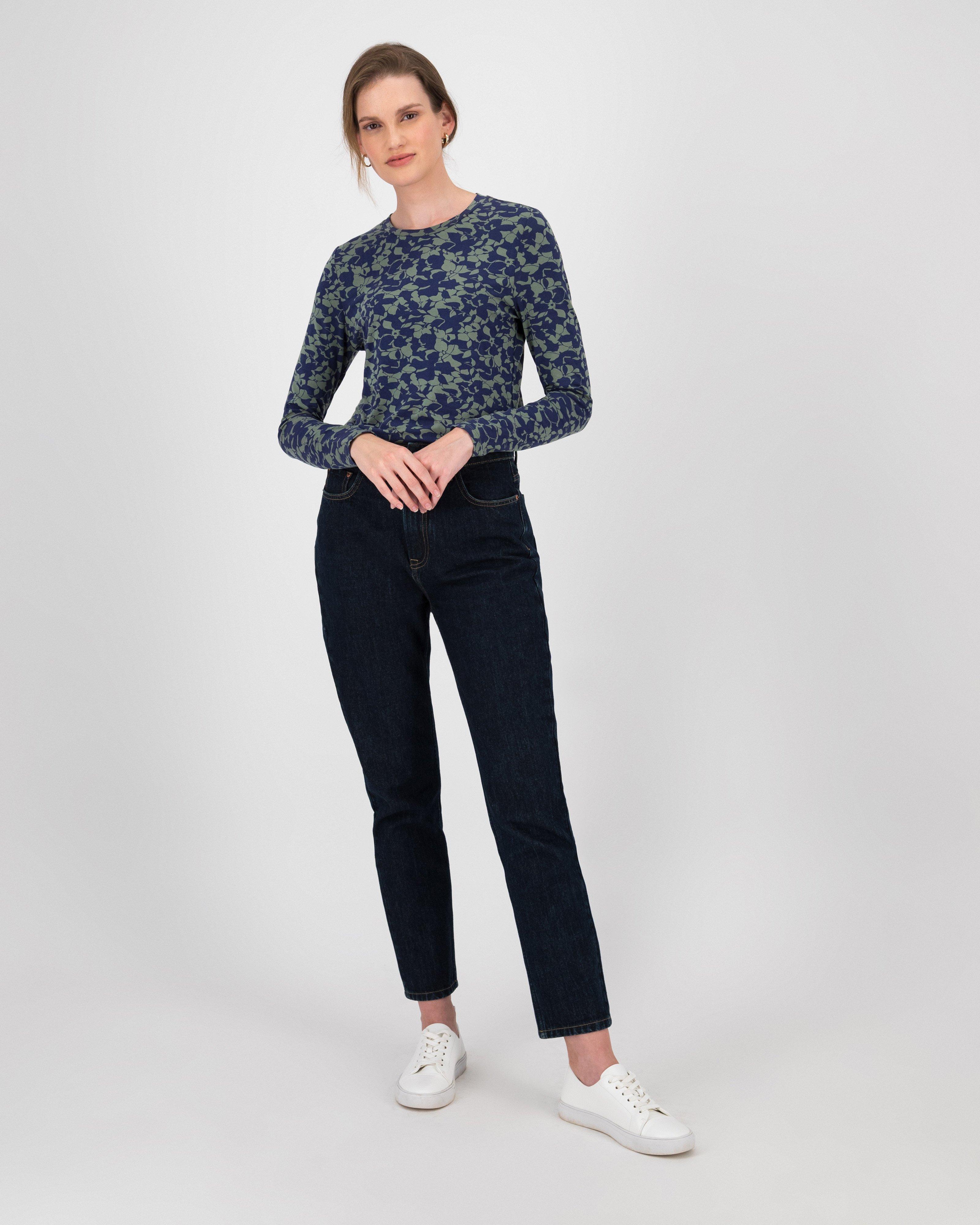 Zemira Printed Long Sleeve T-Shirt -  navy