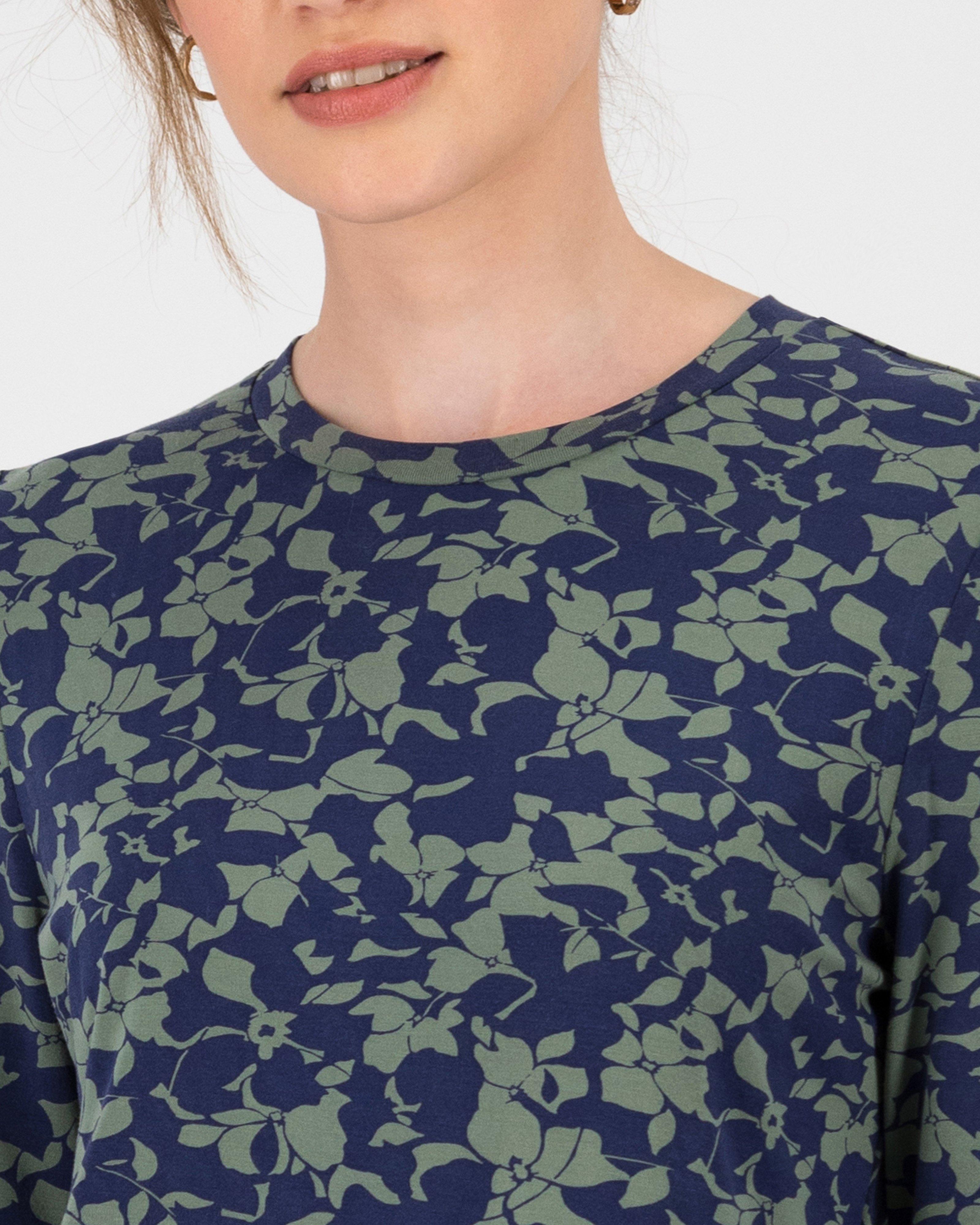 Zemira Printed Long Sleeve T-Shirt -  navy