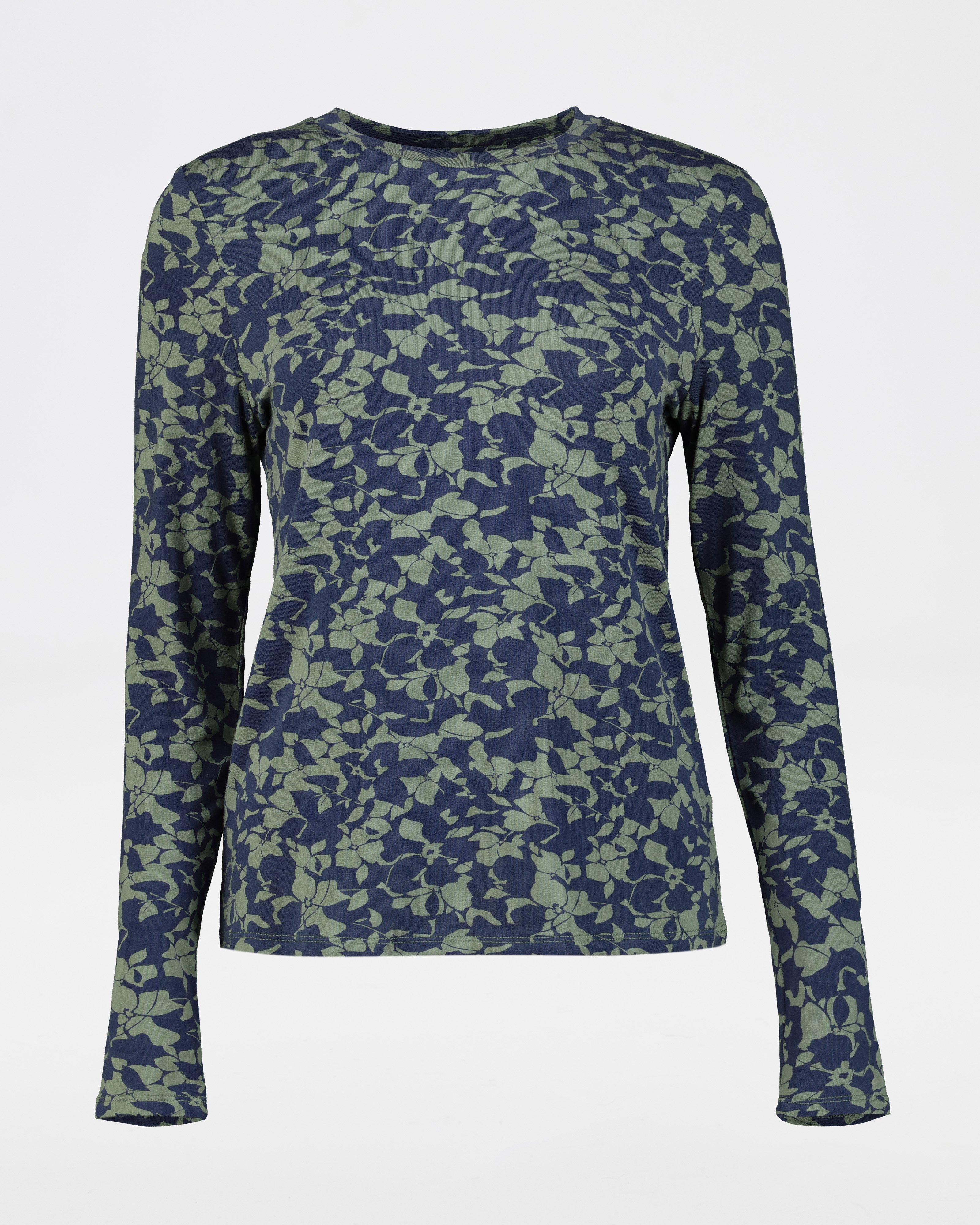 Zemira Printed Long Sleeve T-Shirt -  navy