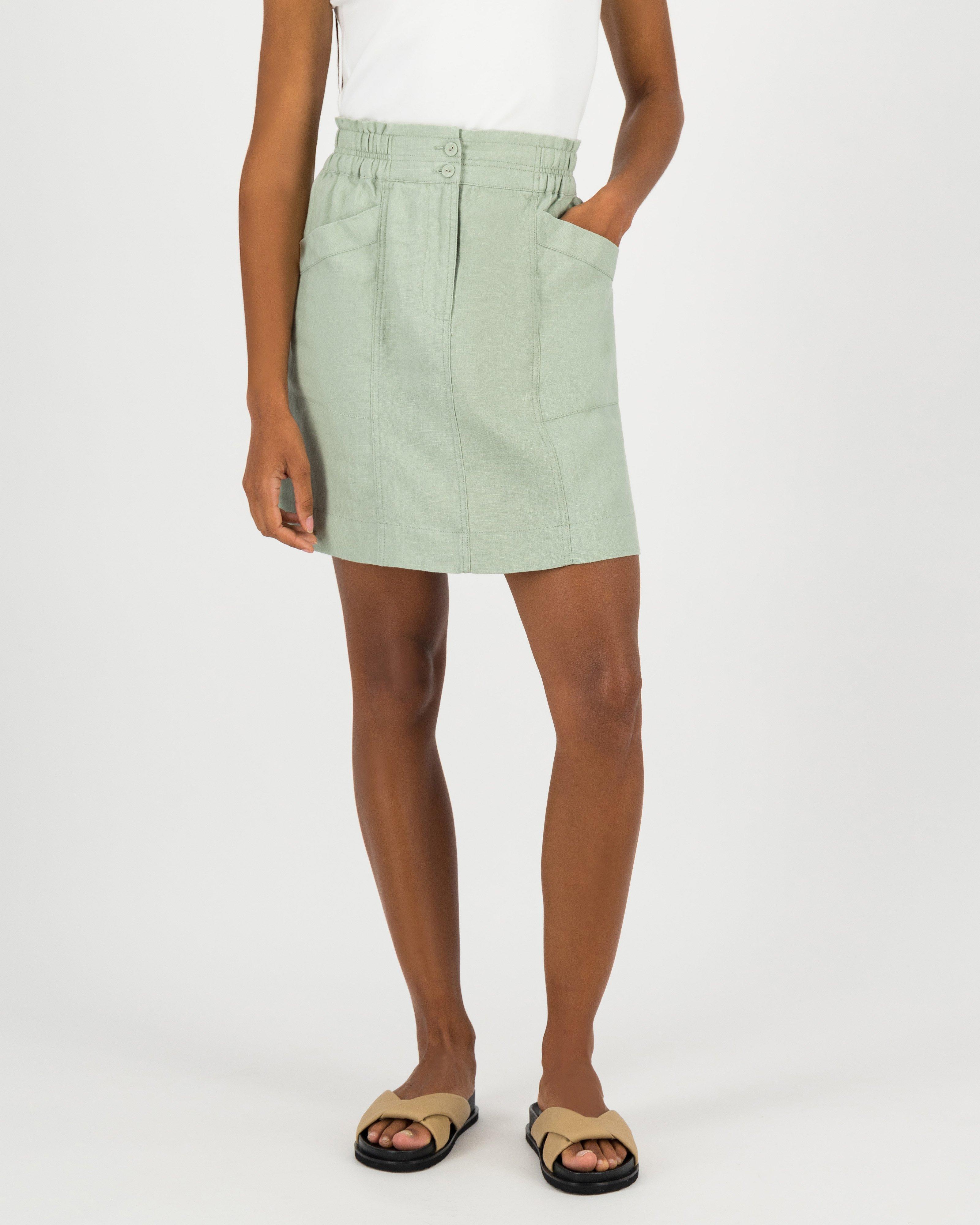 Poetry Areil Linen Short Skirt -  sage