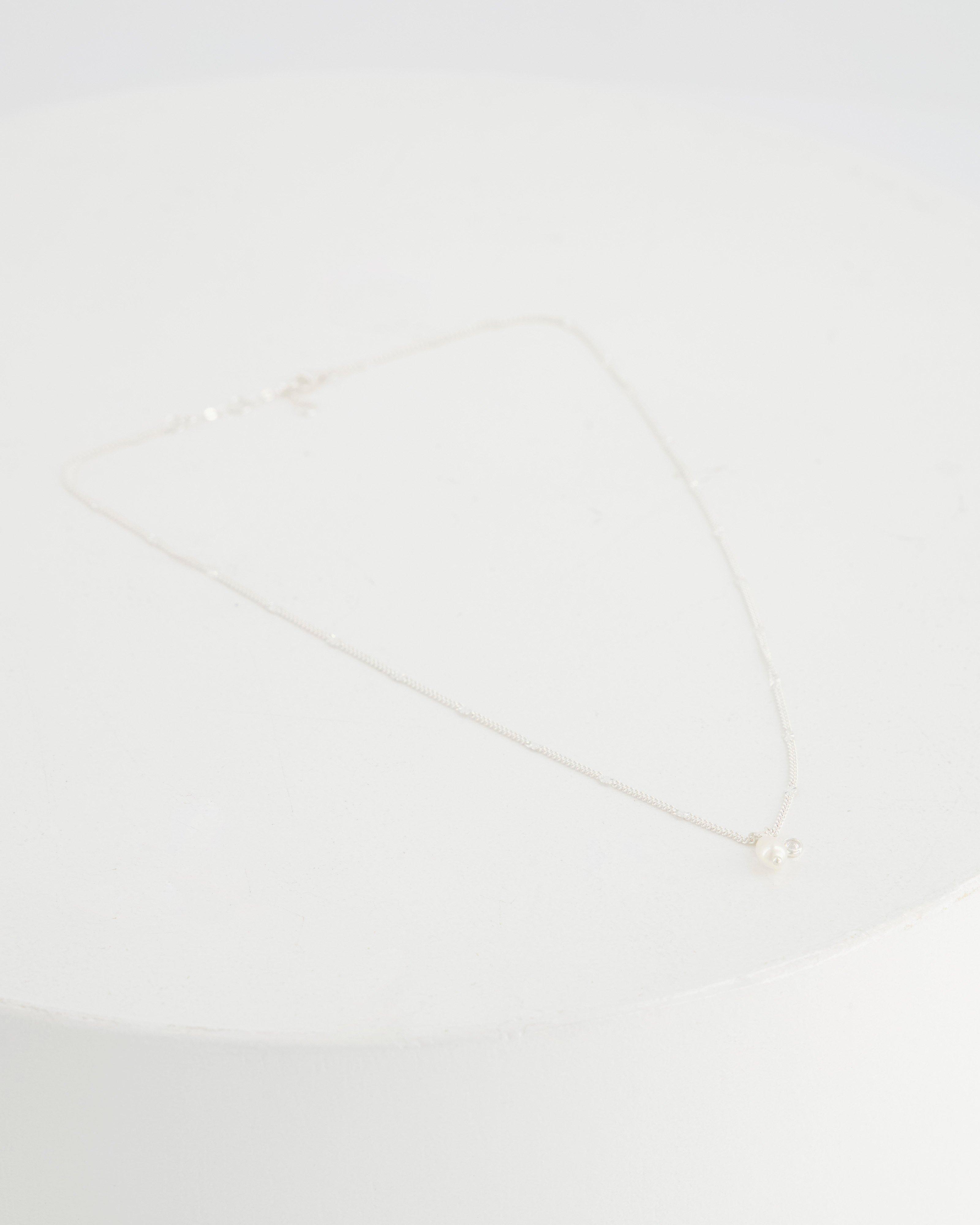 Delicate Cubic Zirconia & Pearl Necklace -  white