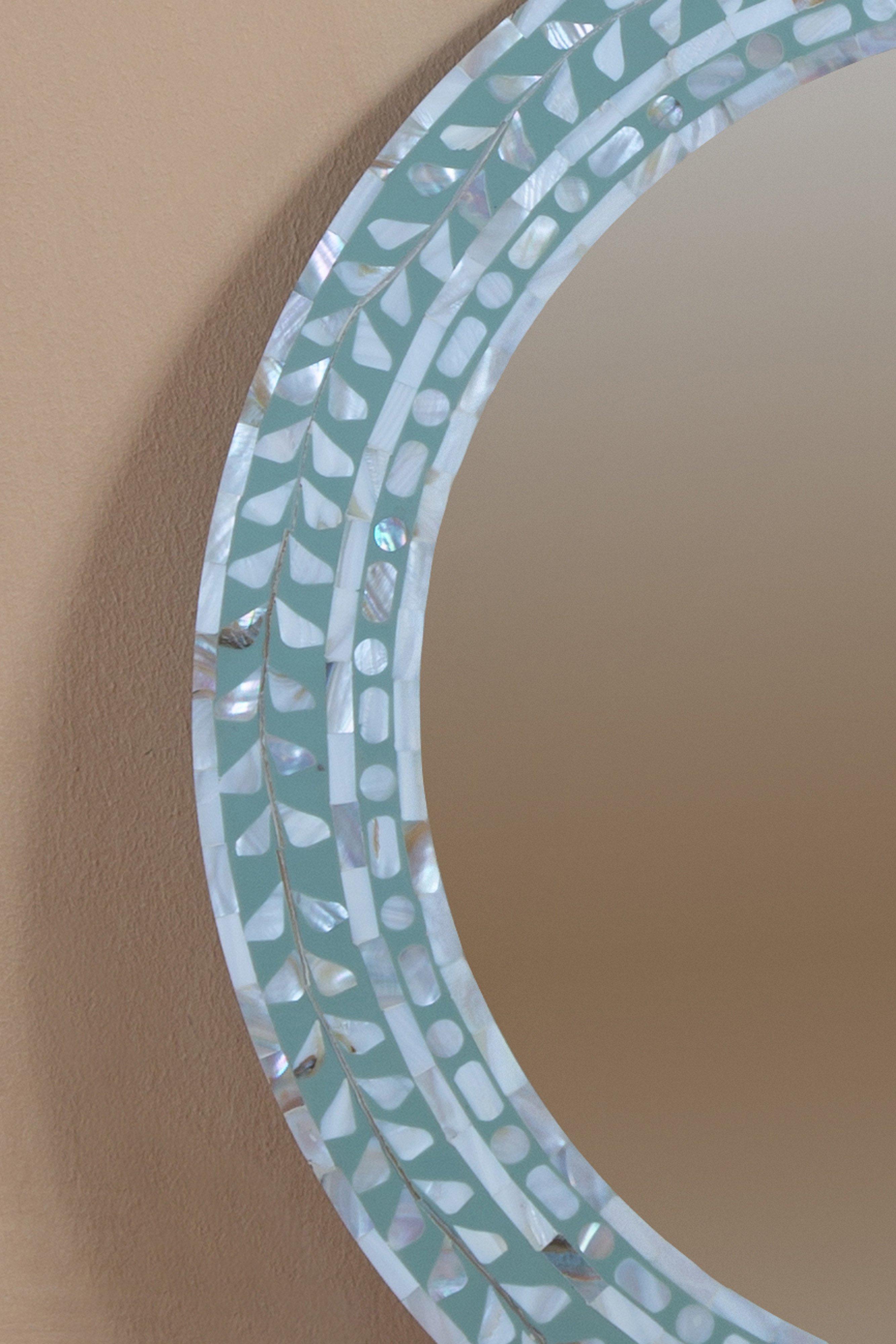 Mother of Pearl Floral Round Mirror 60cm -  sage