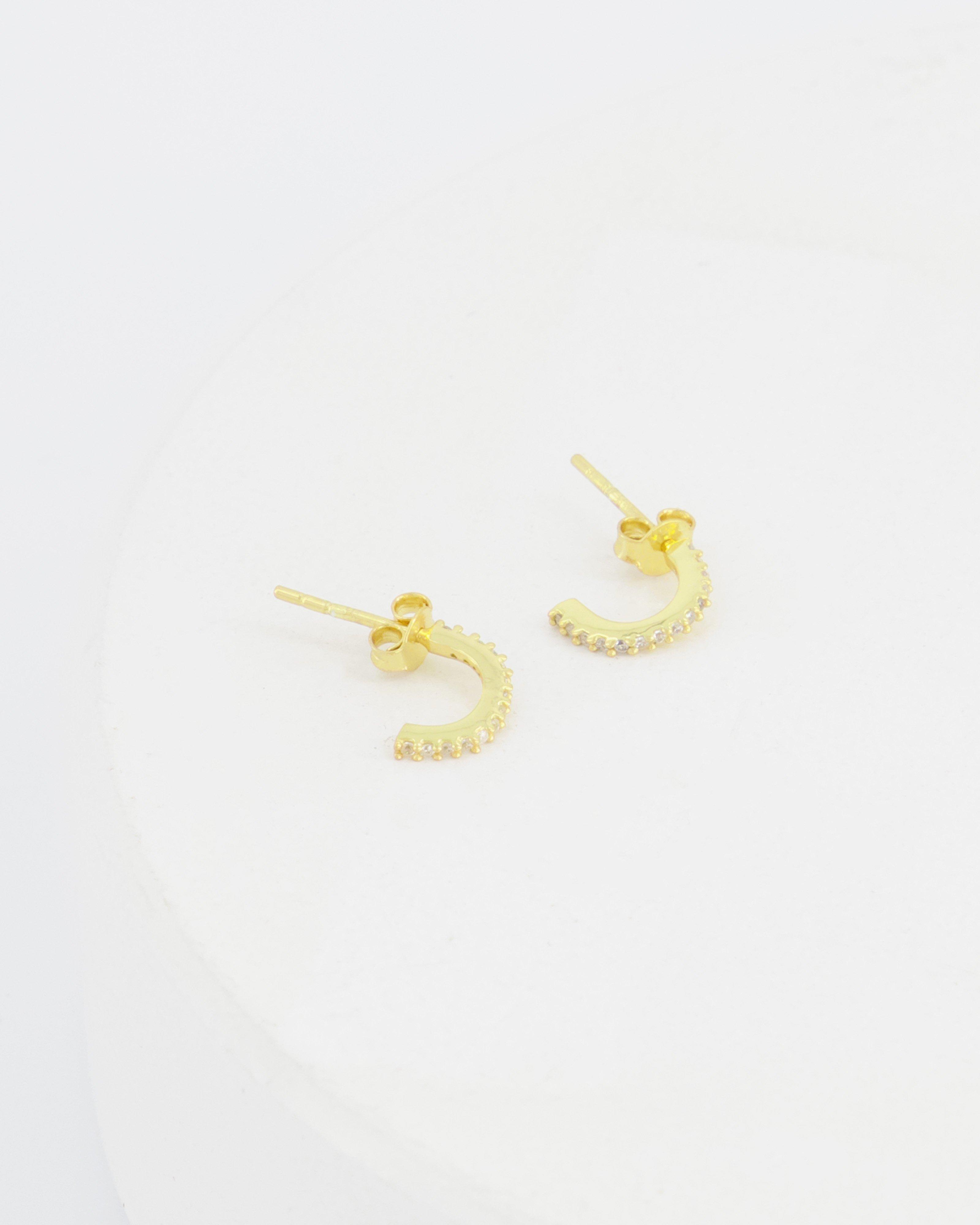 Cubic Zirconia Huggie Earrings -  gold