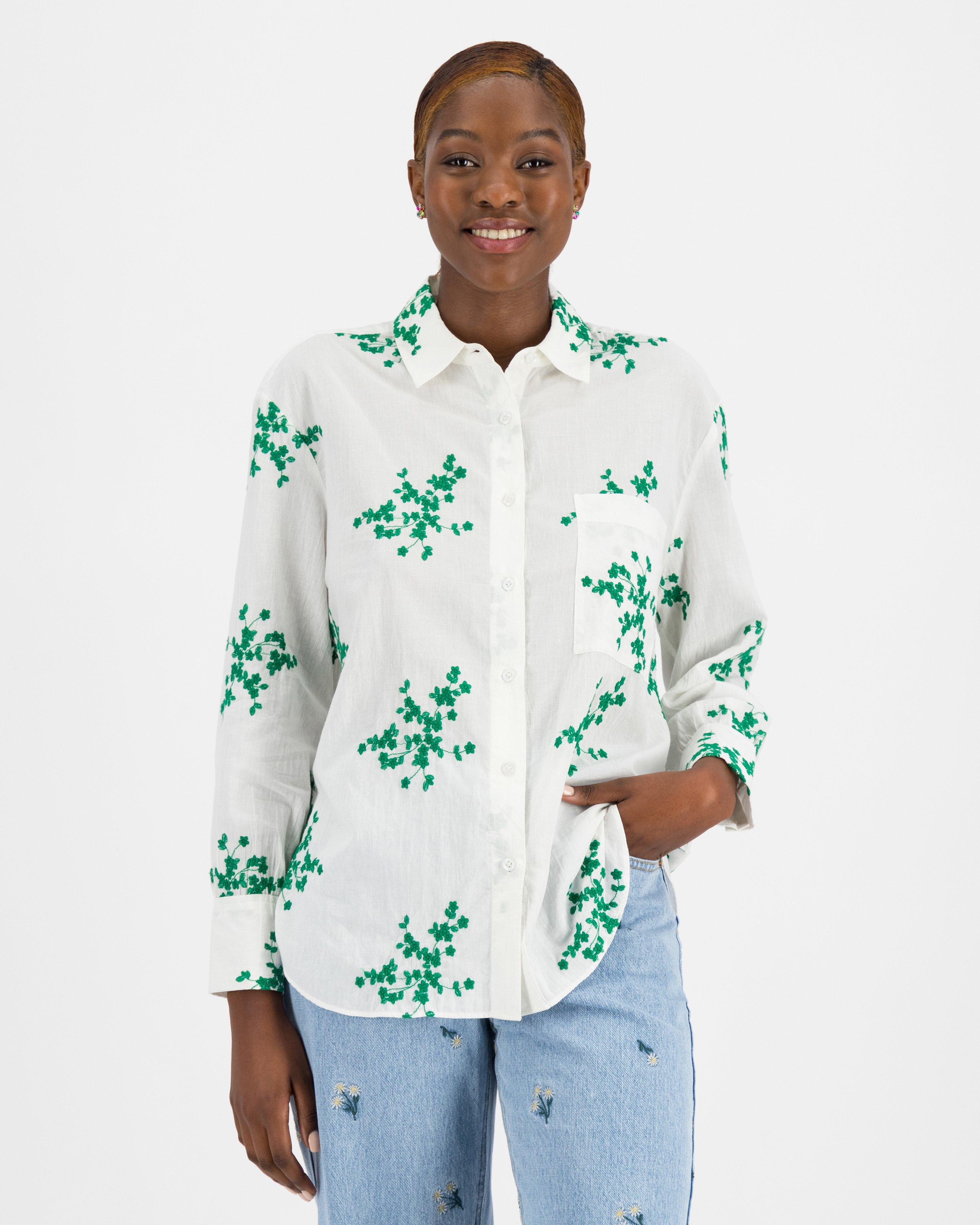 Myla Embroidered Shirt -  green