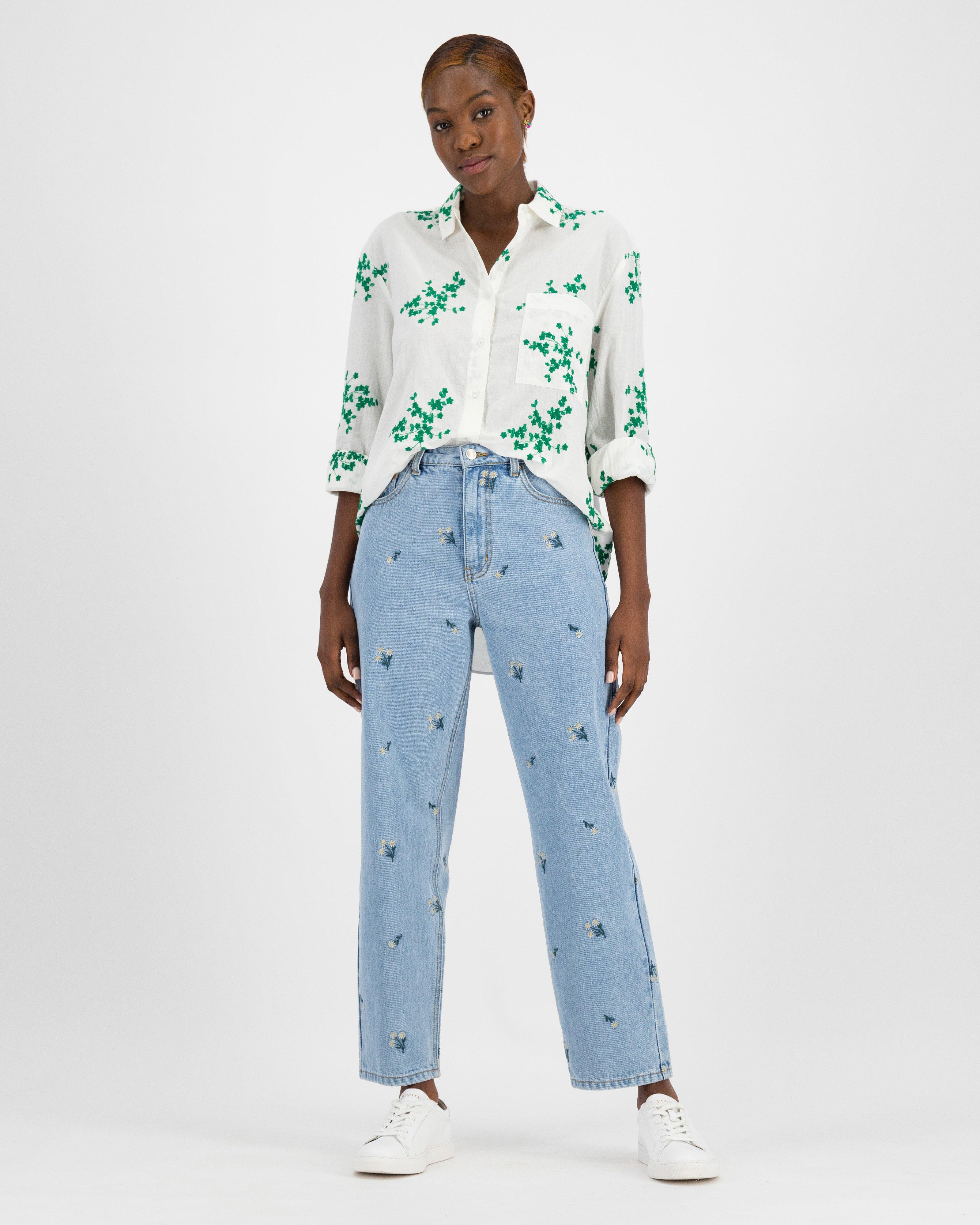 Myla Embroidered Shirt -  green