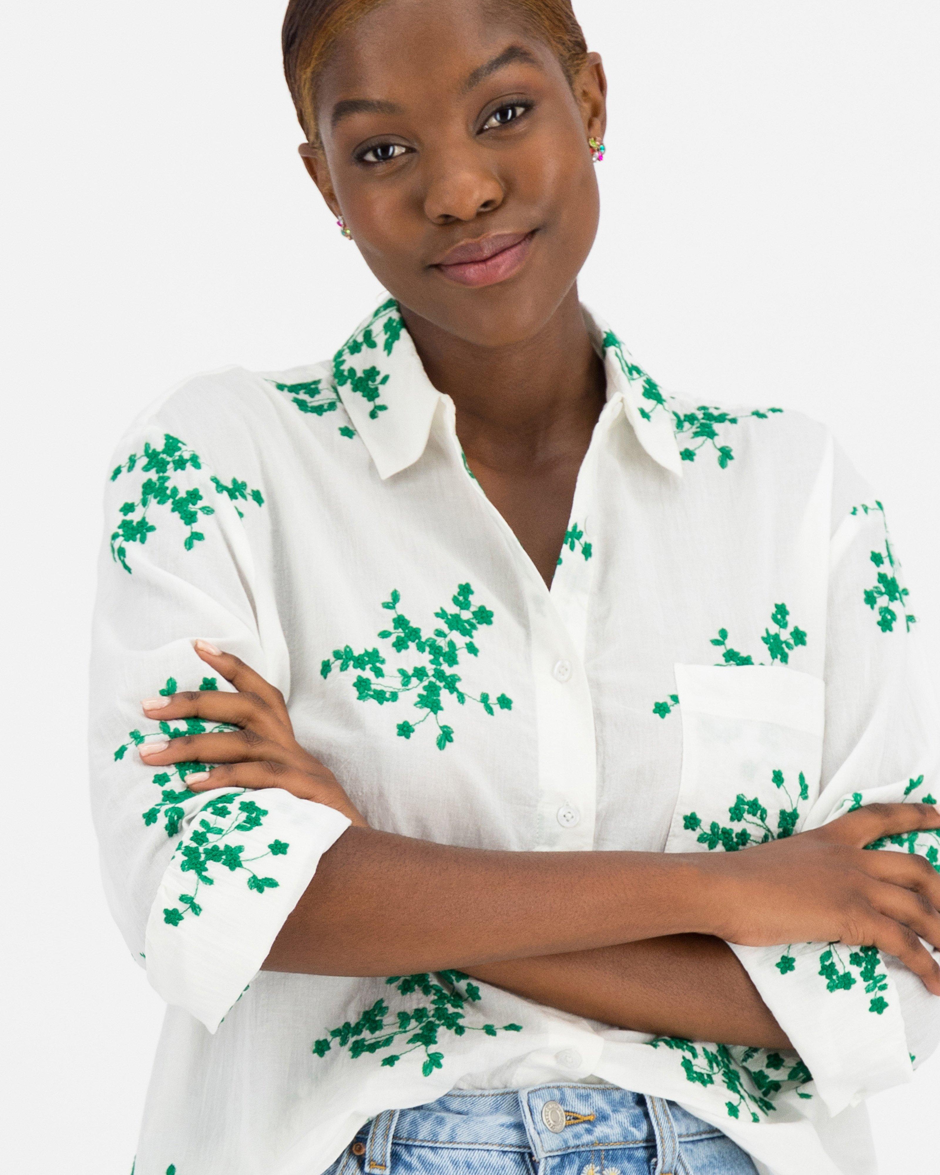 Myla Embroidered Shirt -  green