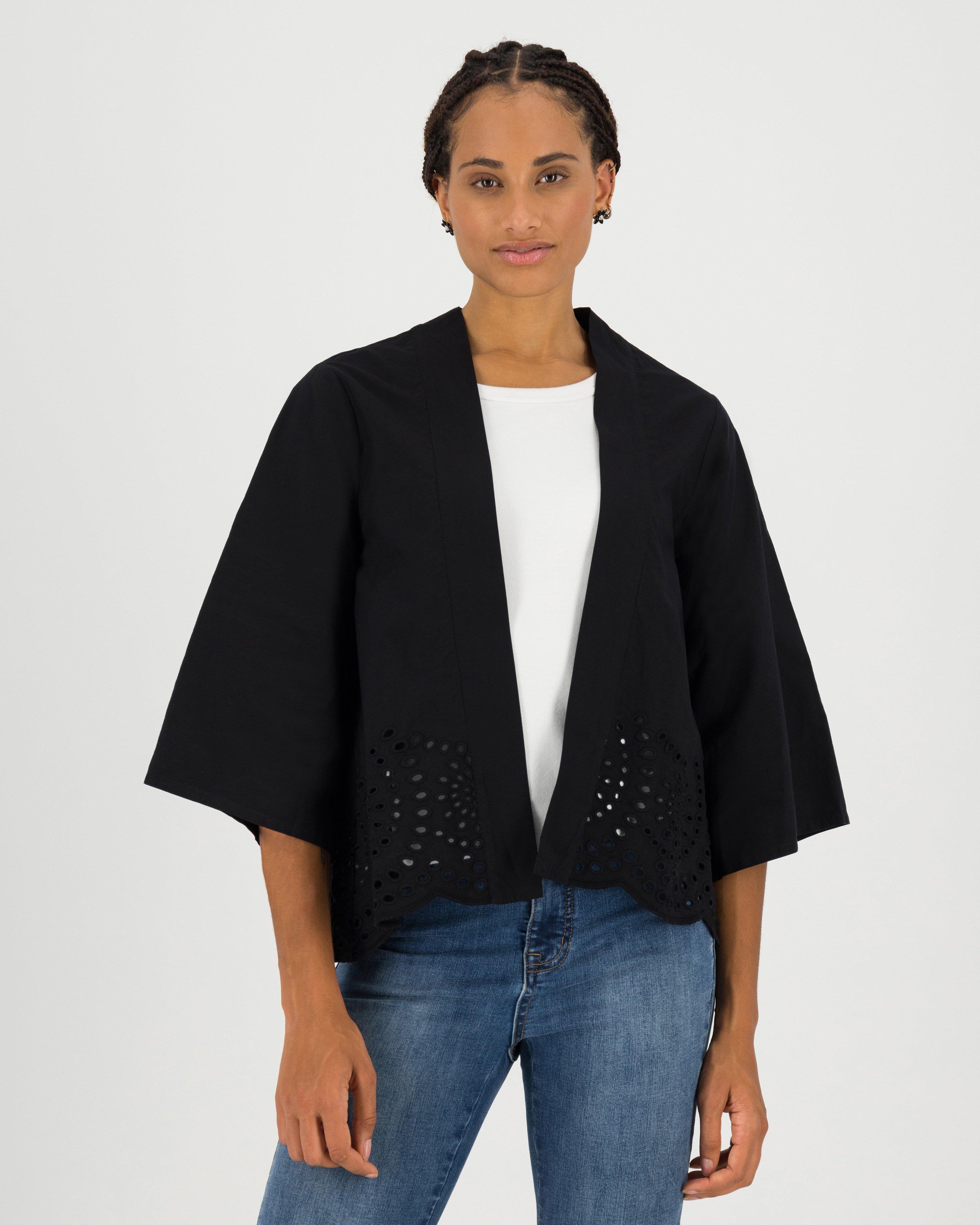 Ariel Ruffle Shoulder Kimono -  black