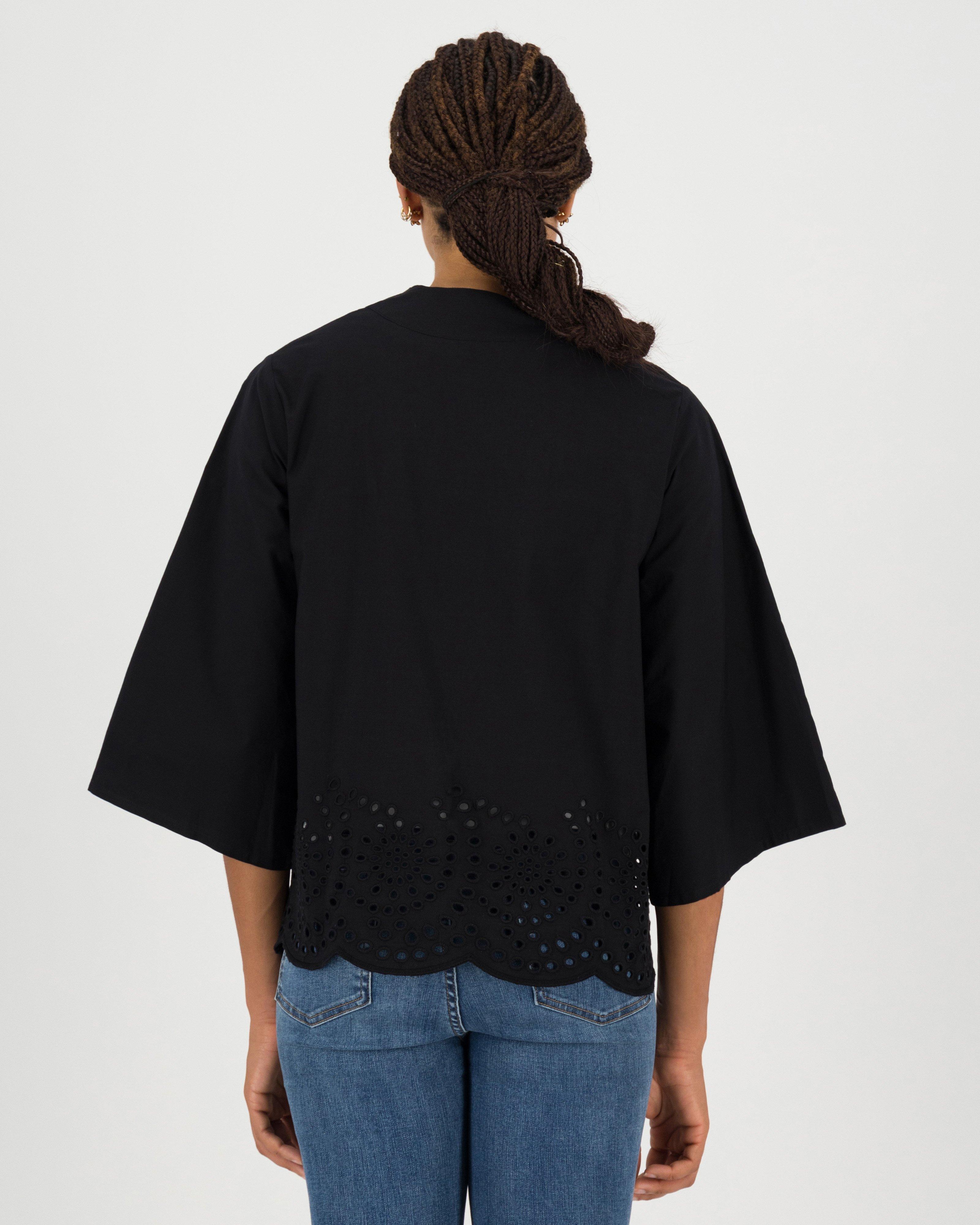 Ariel Ruffle Shoulder Kimono -  black