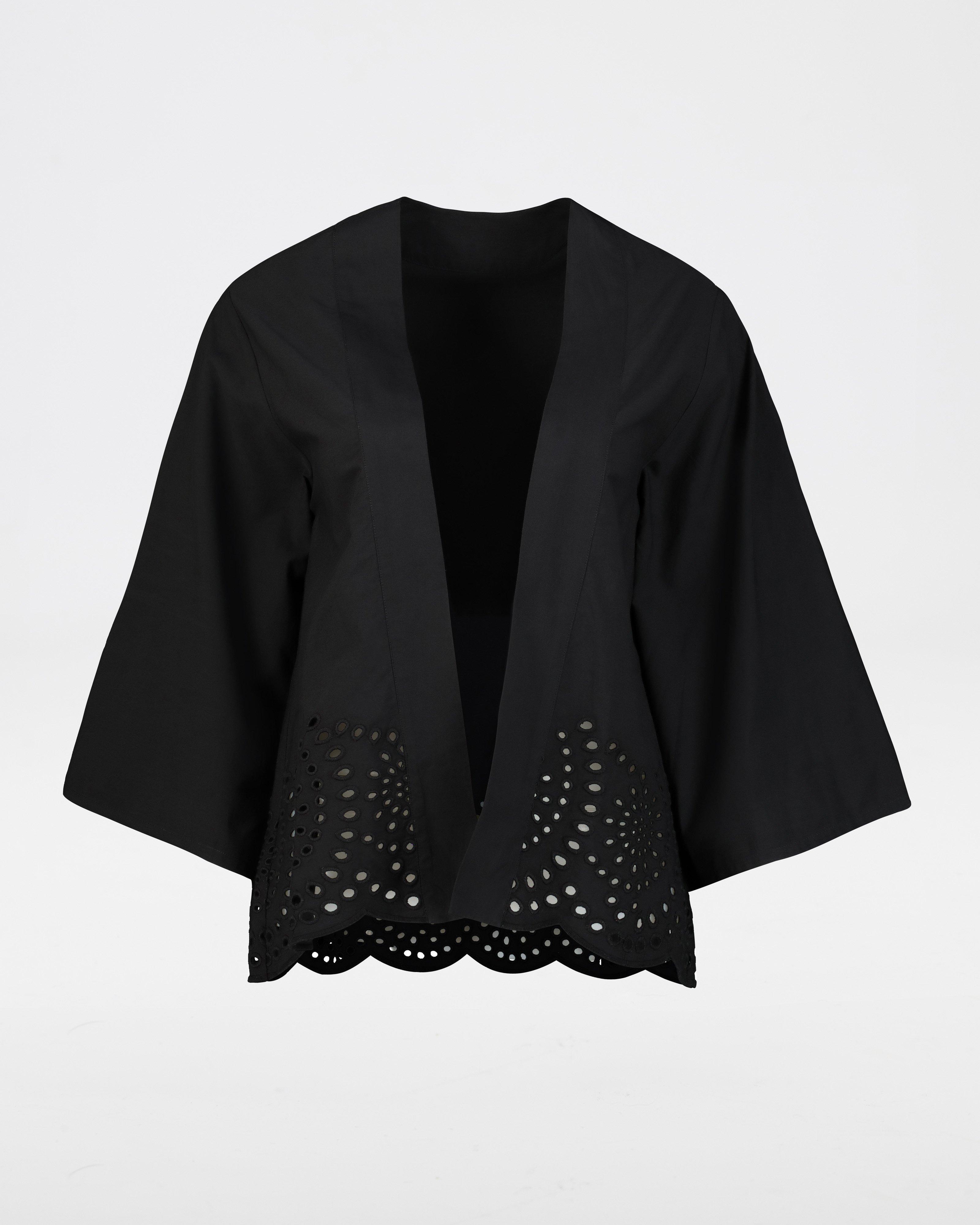 Ariel Ruffle Shoulder Kimono -  black