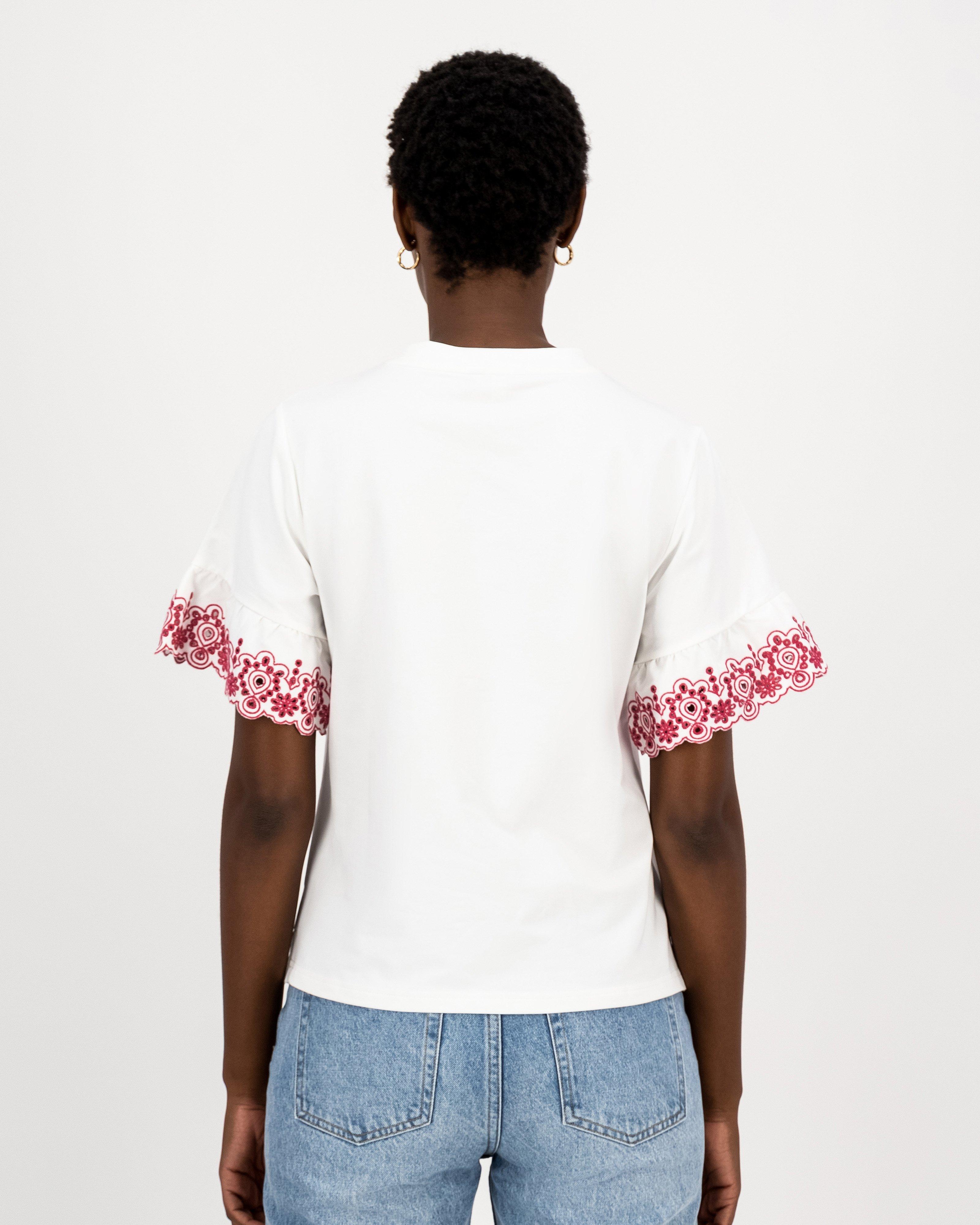 Leah Schiffli Detail T-Shirt -  white