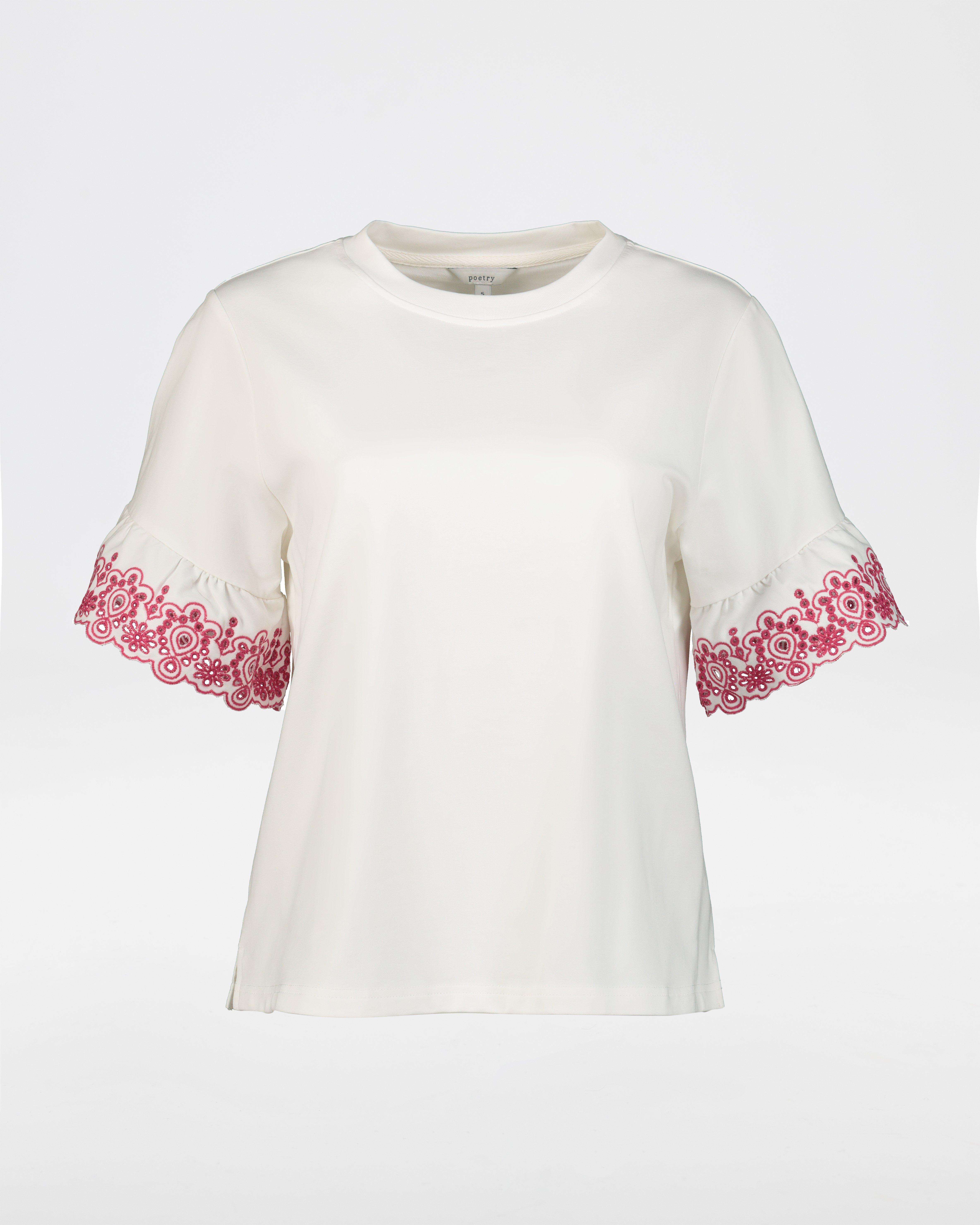 Leah Schiffli Detail T-Shirt -  white