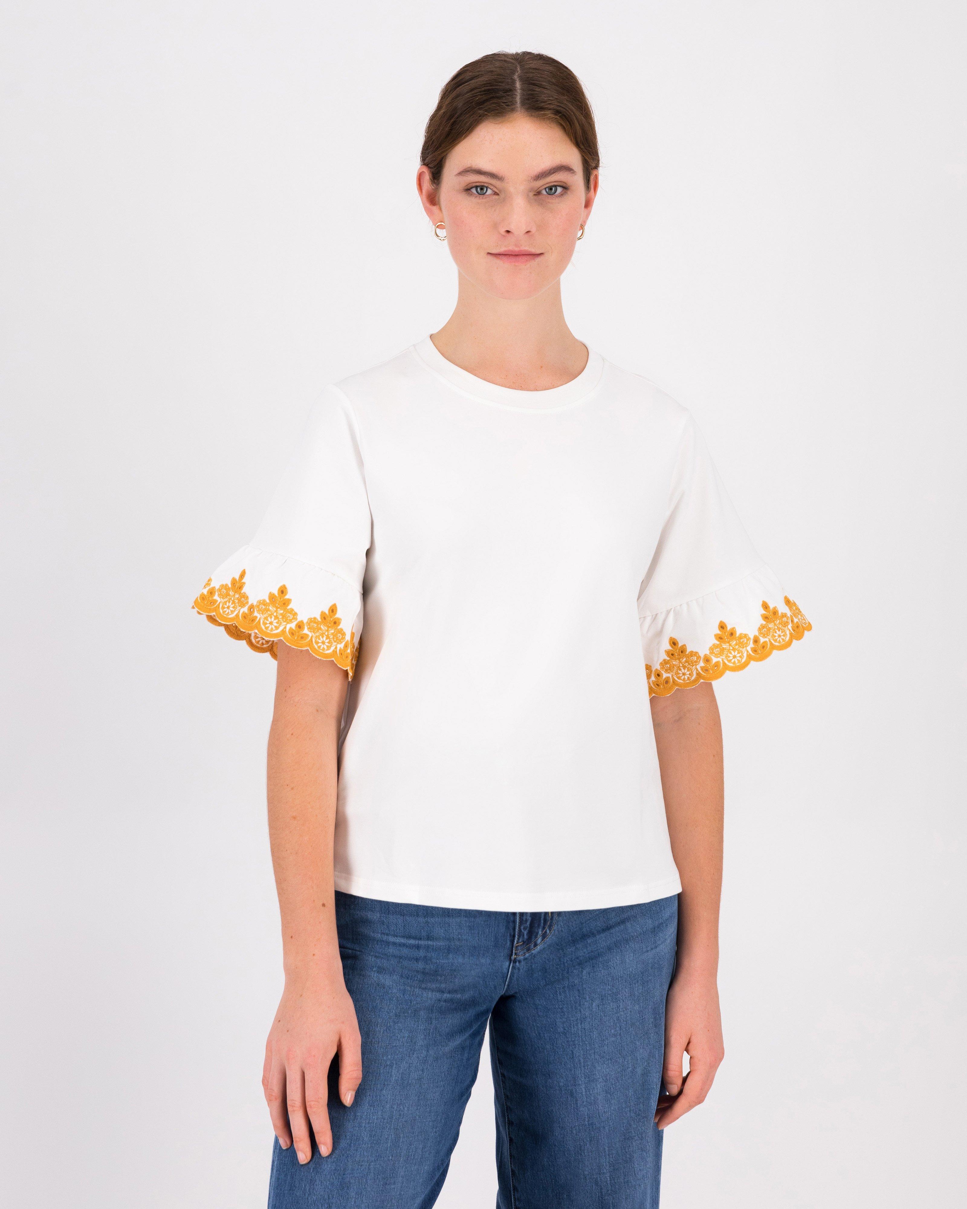 Leah Schiffli Detail T-Shirt -  ochre