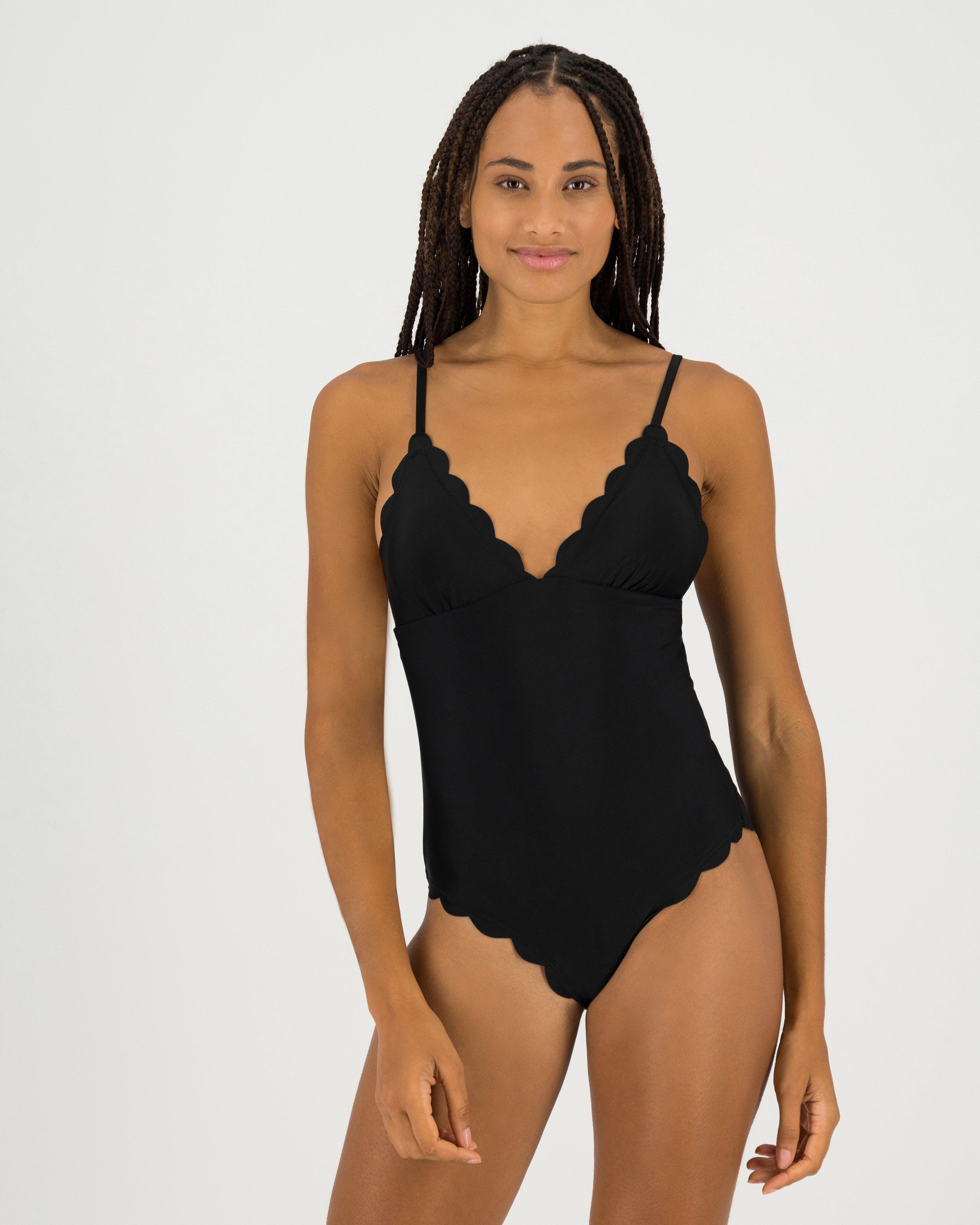 Chrishell Scalloped One-Piece Swimsuit -  black