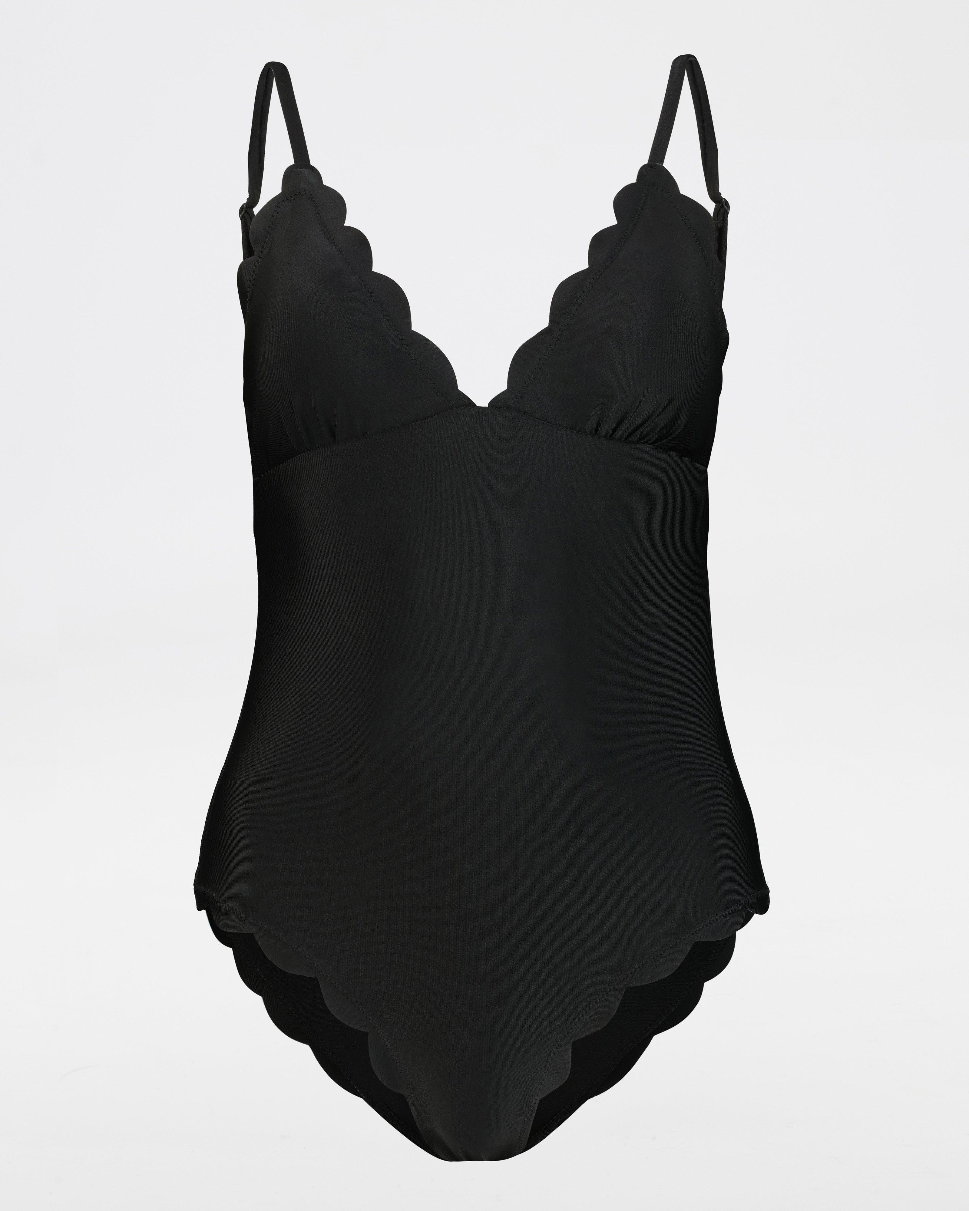 Chrishell Scalloped One-Piece Swimsuit -  black