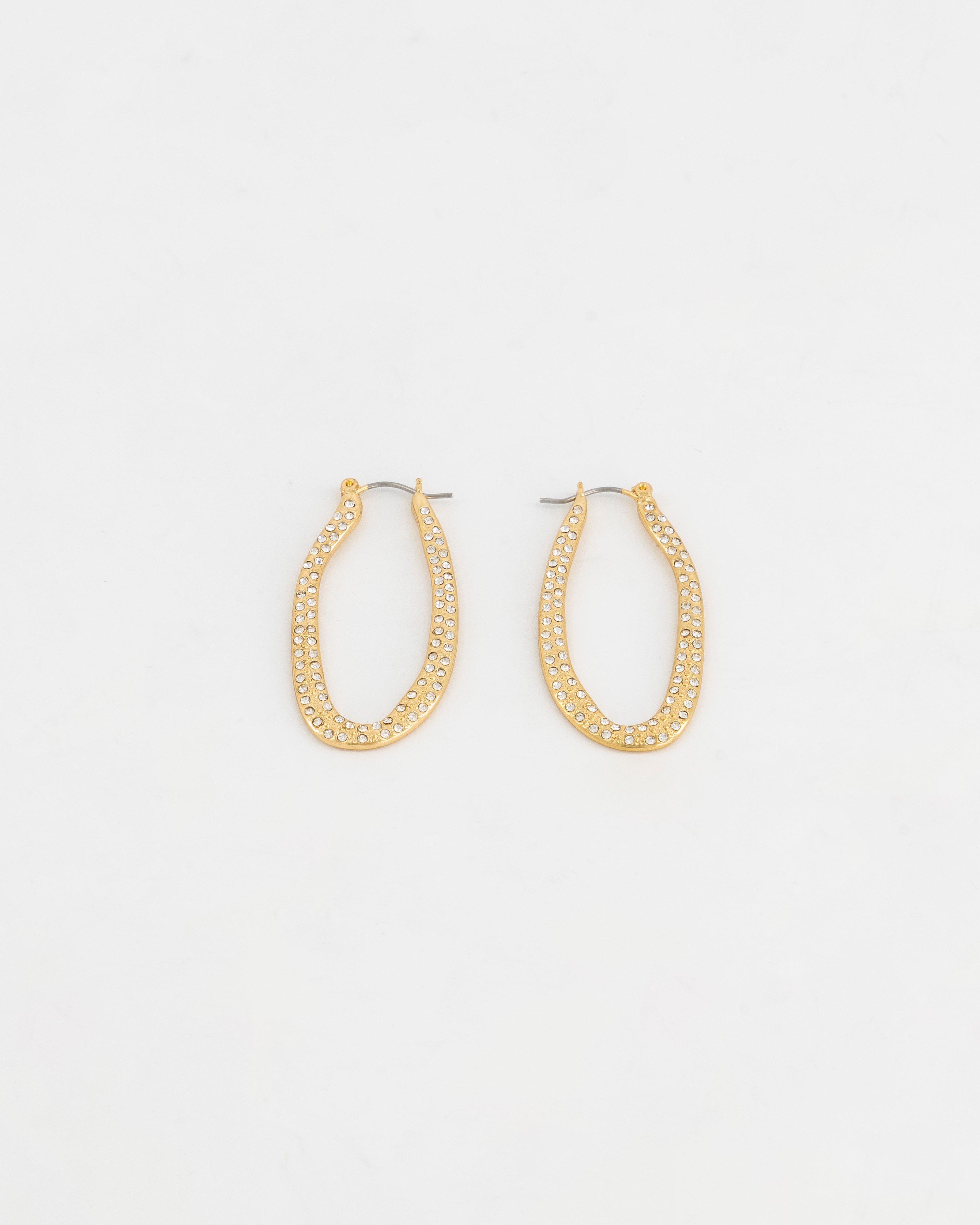 Organic Oval Stone Inset Hoop Earrings -  camo