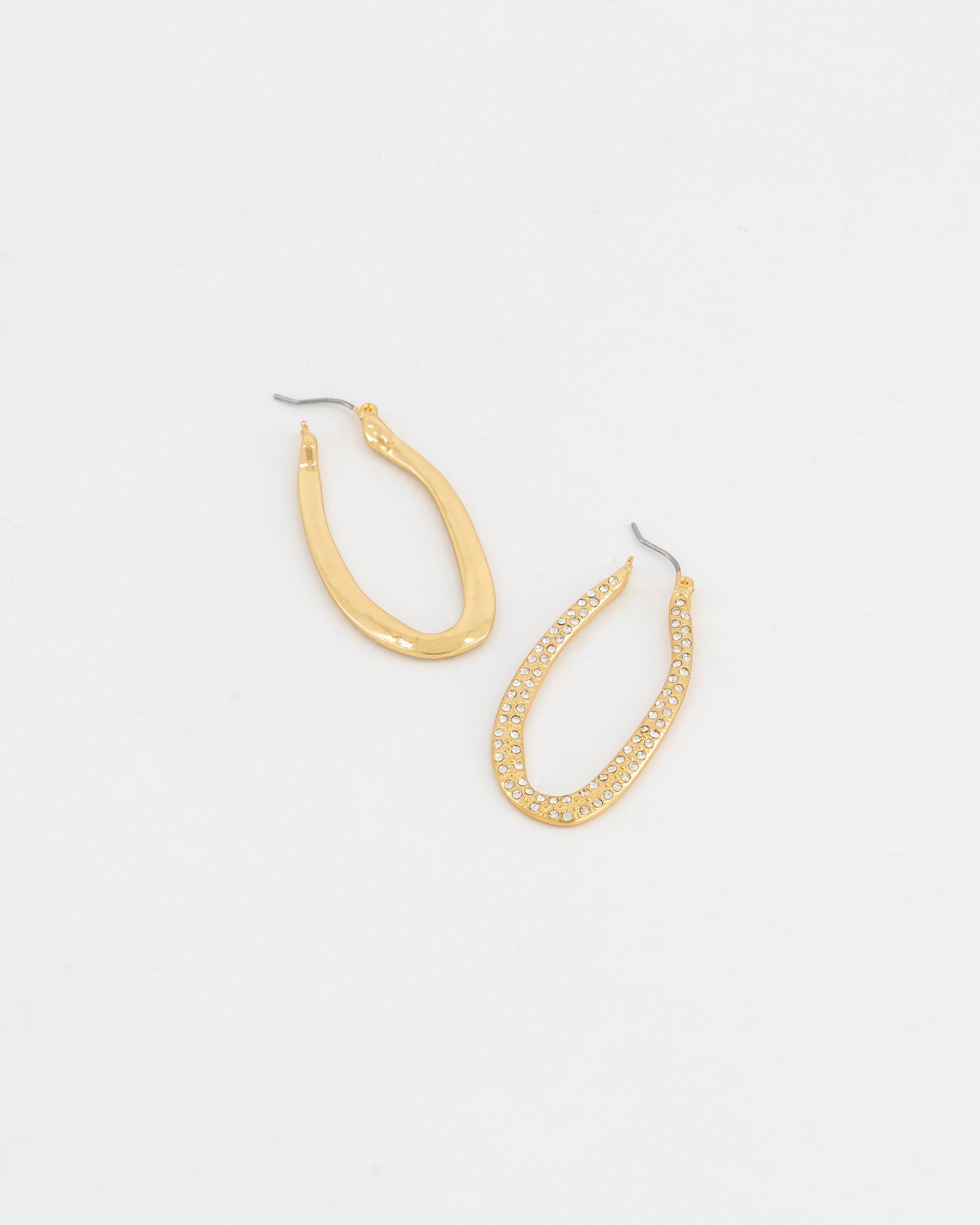 Organic Oval Stone Inset Hoop Earrings -  camo