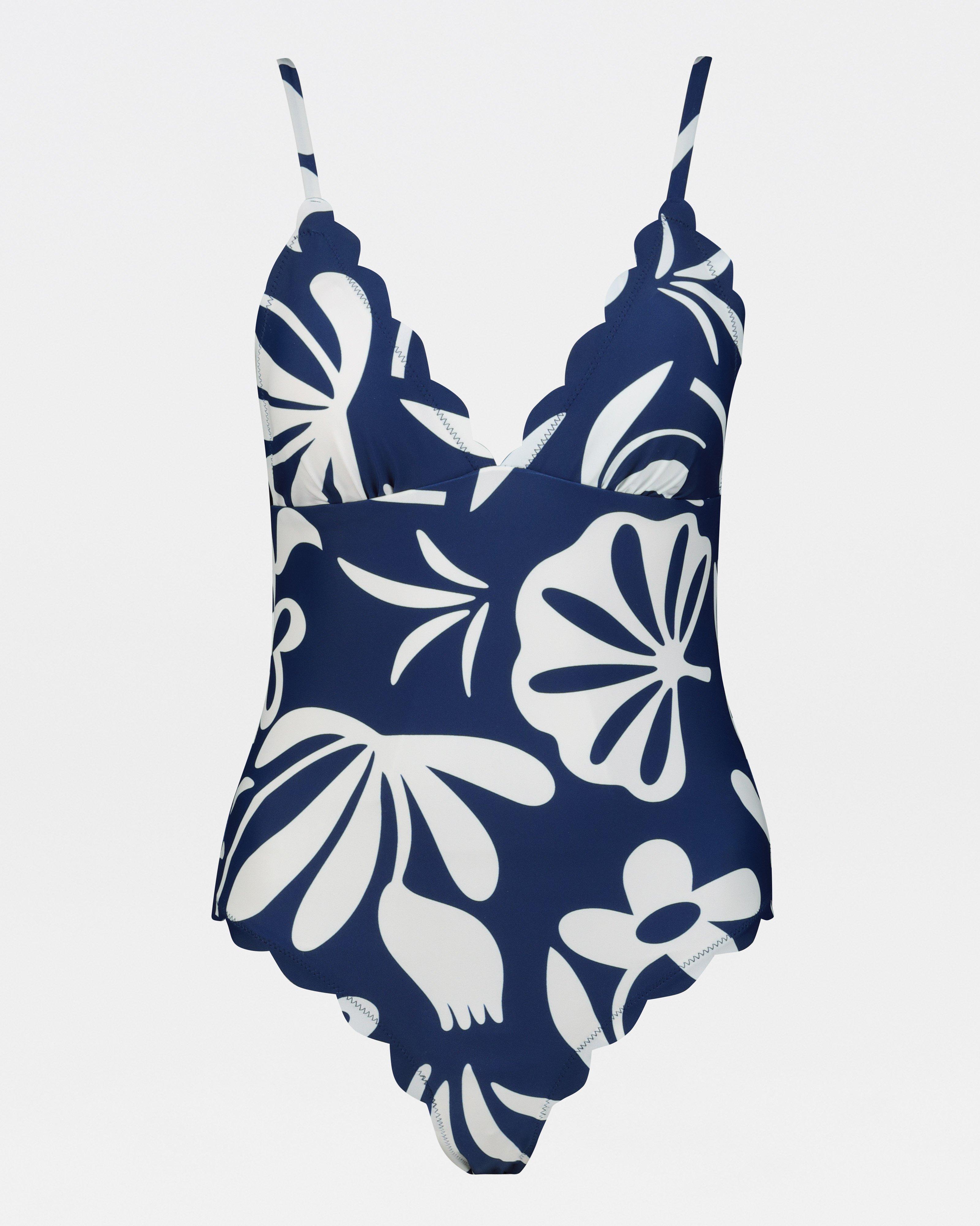 Chrishell Scalloped One-Piece Swimsuit -  blue