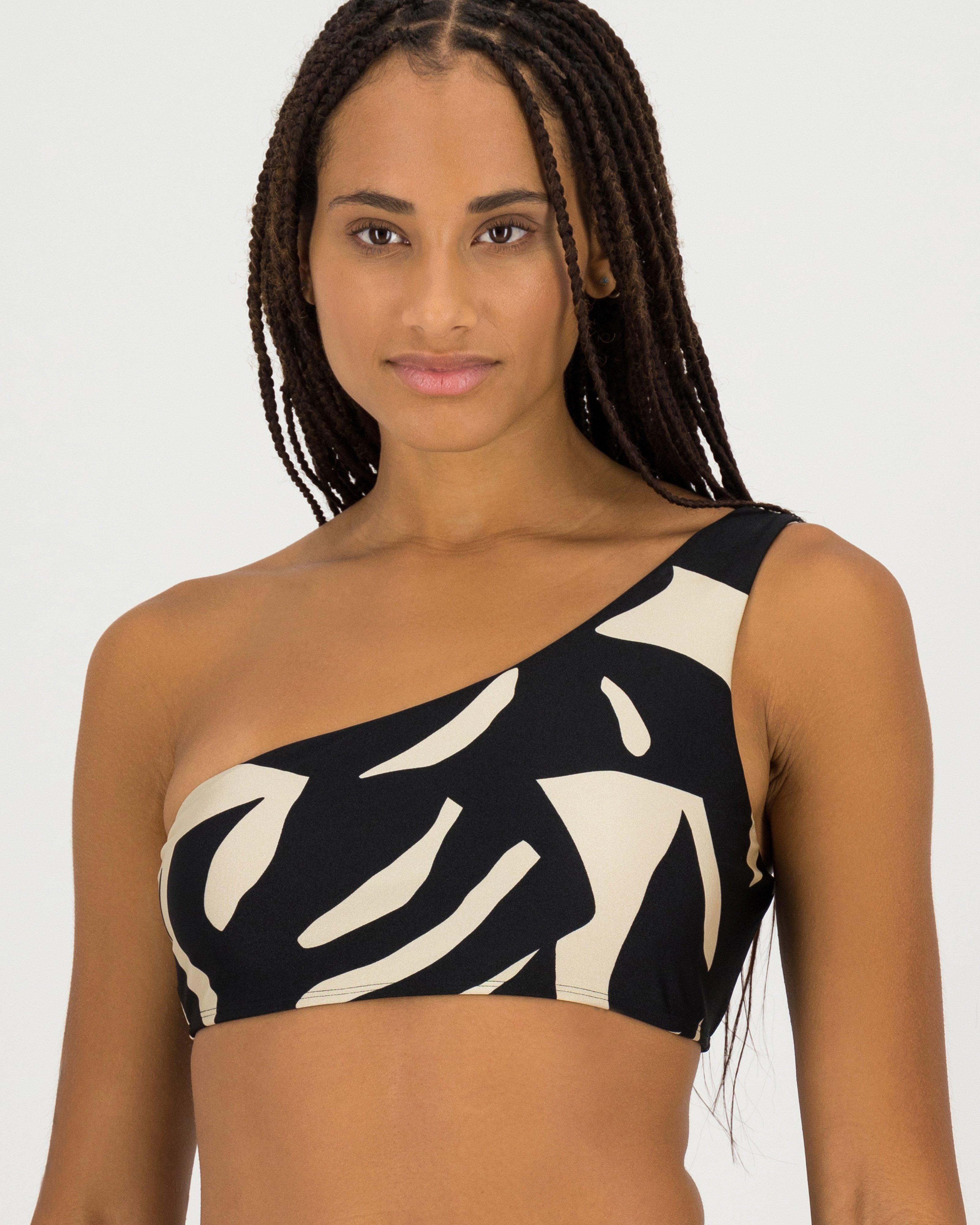 Giselle Printed Asymmetrical Bikini Top -  gold