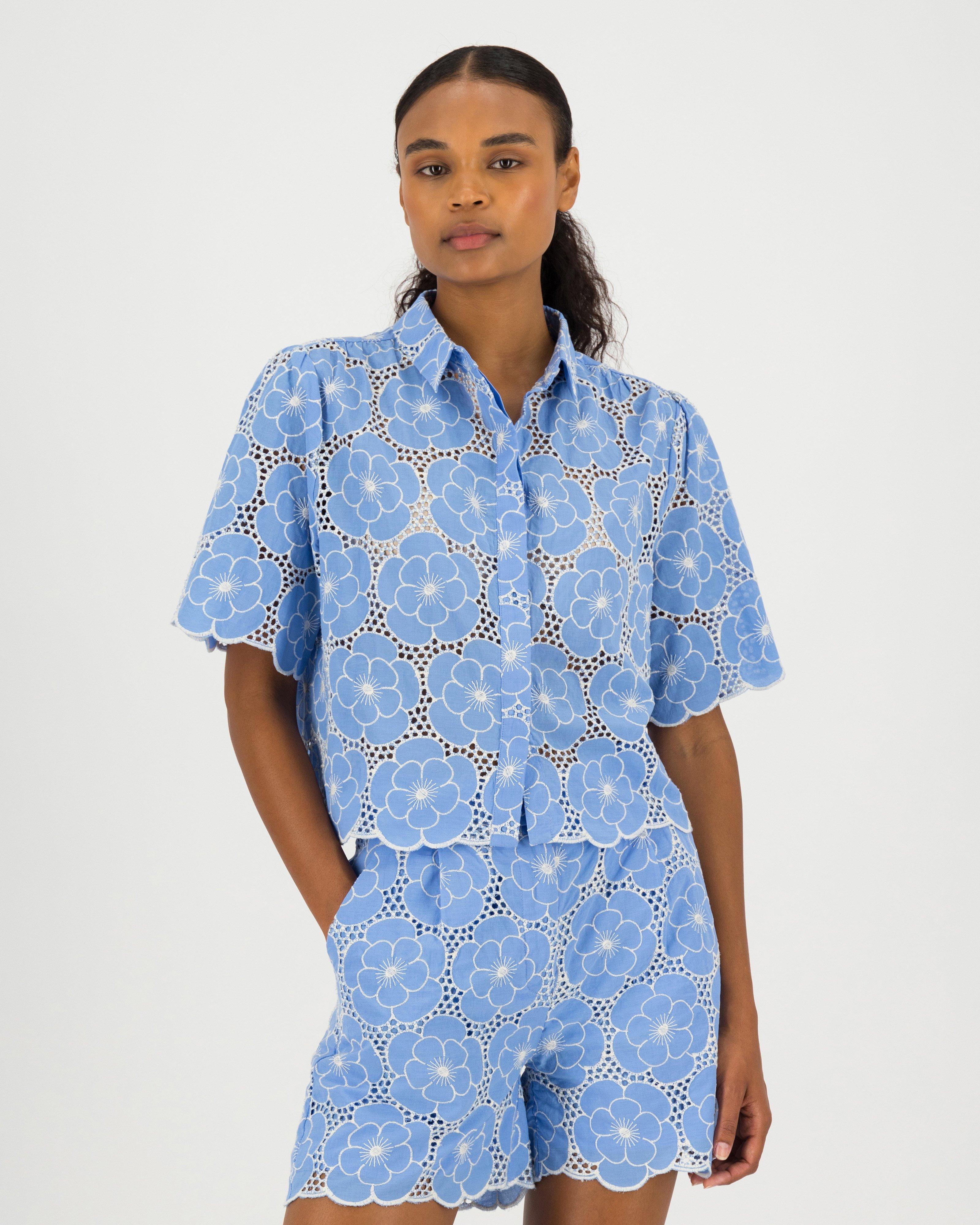 Bonnie Schiffli Blouse -  blue