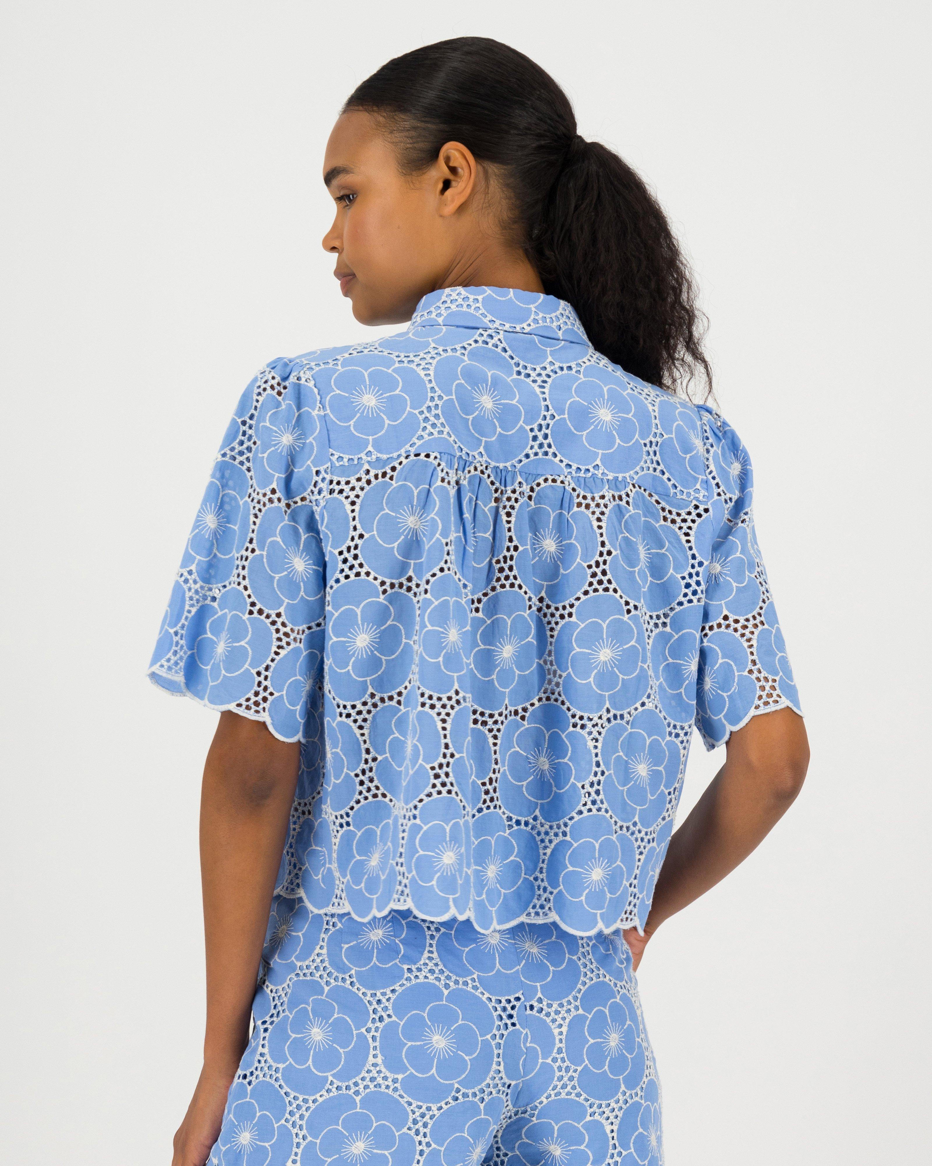 Bonnie Schiffli Blouse -  blue