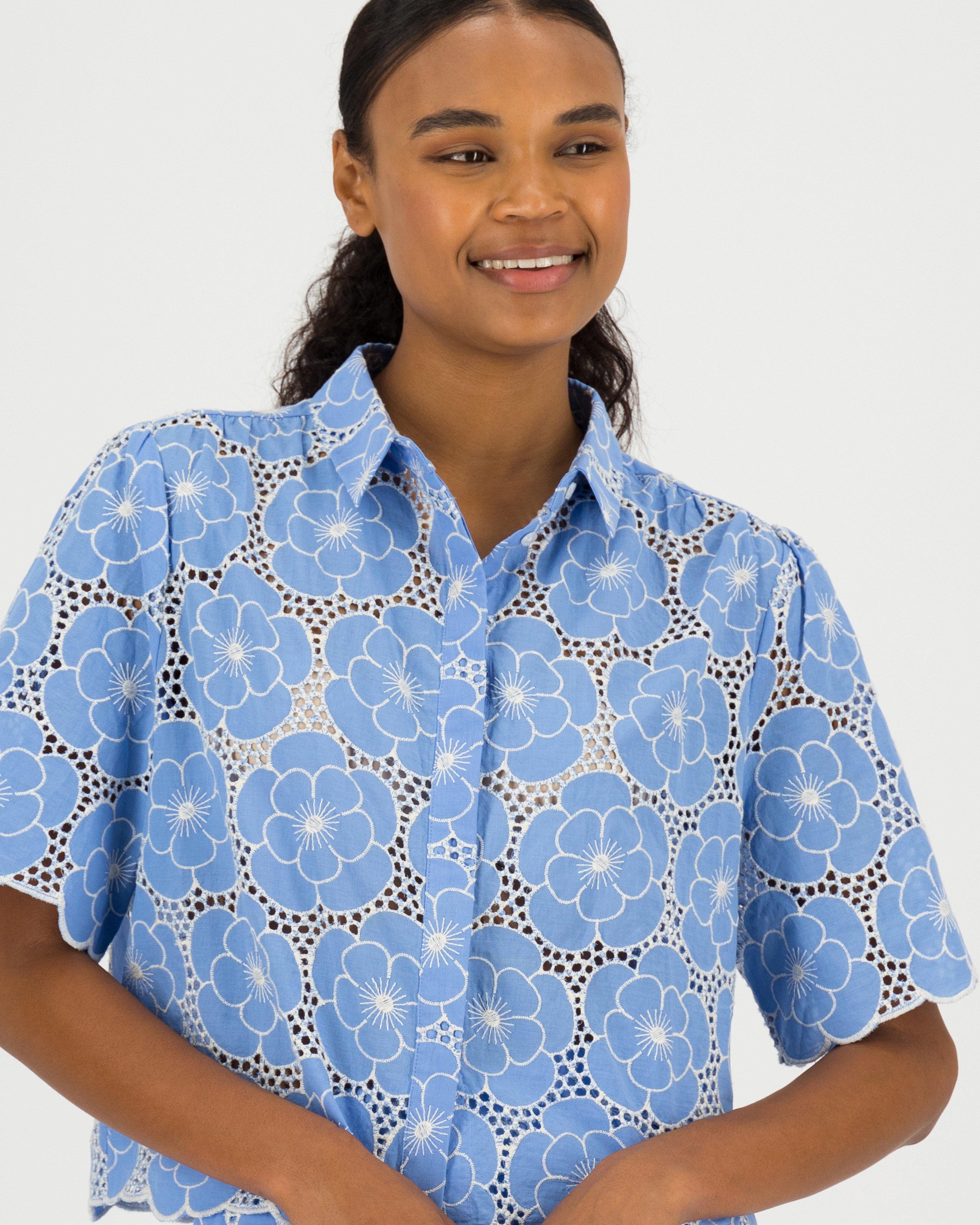 Bonnie Schiffli Blouse -  blue