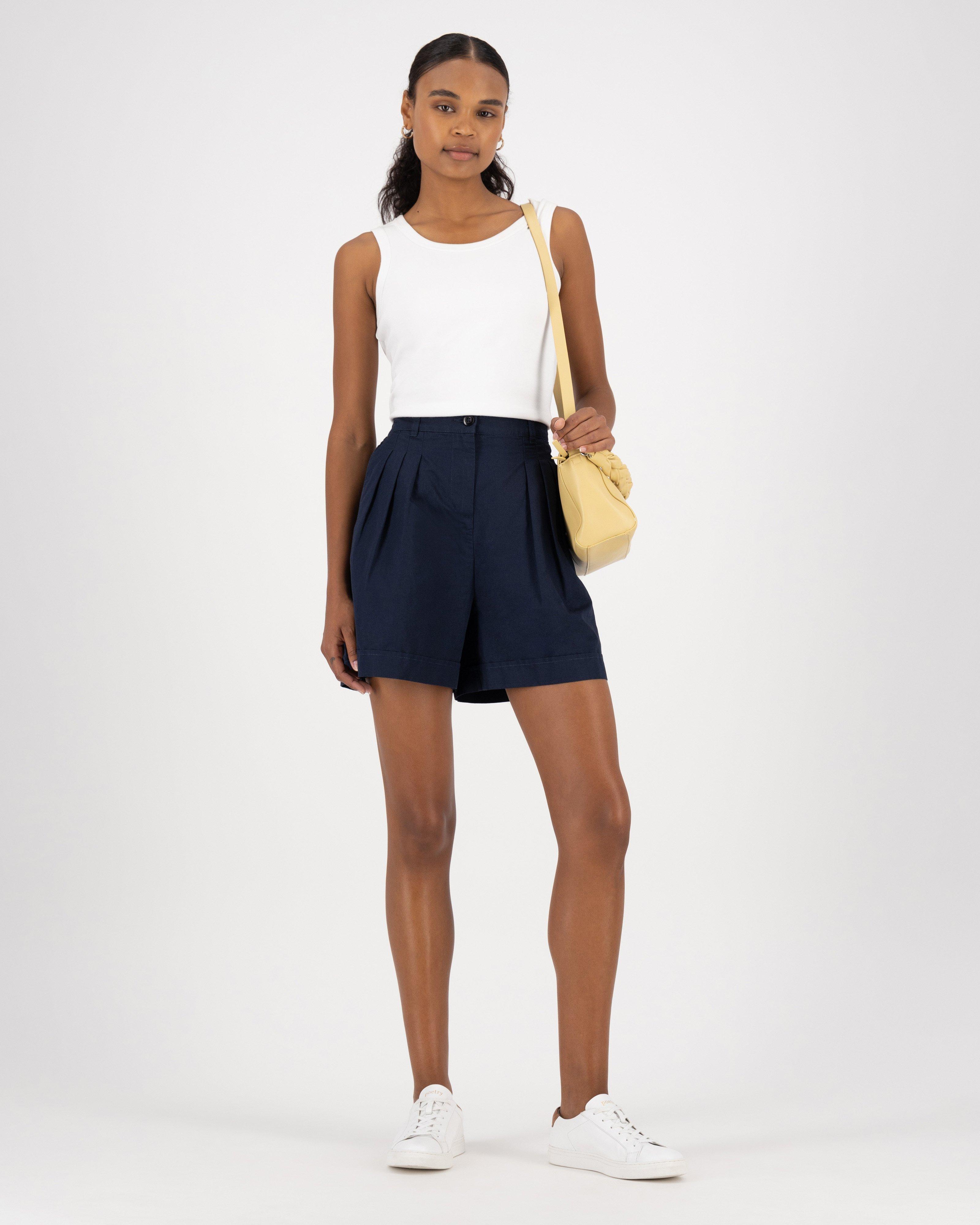 Josilyn Pleated Shorts -  navy