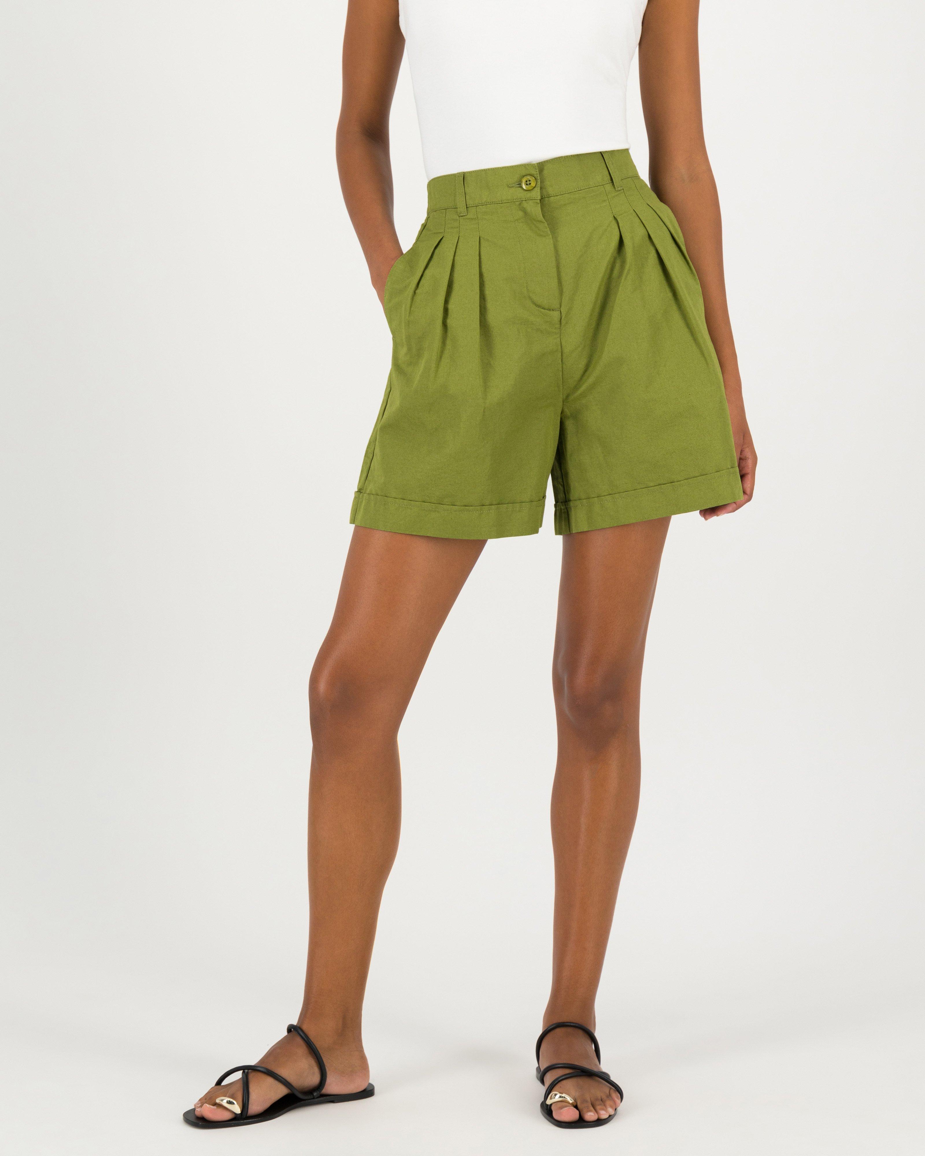 Josilyn Pleated Shorts -  olive