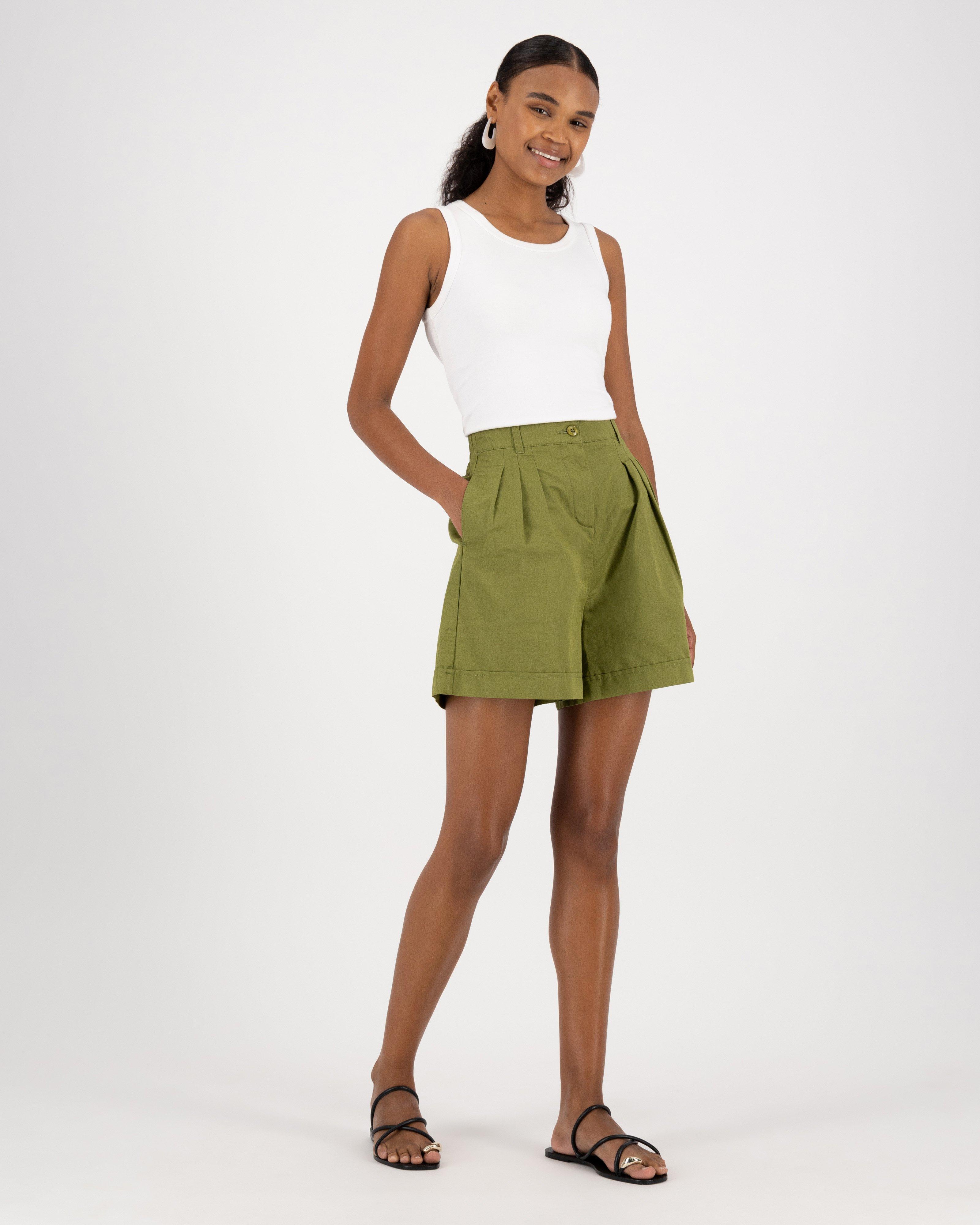 Josilyn Pleated Shorts -  olive