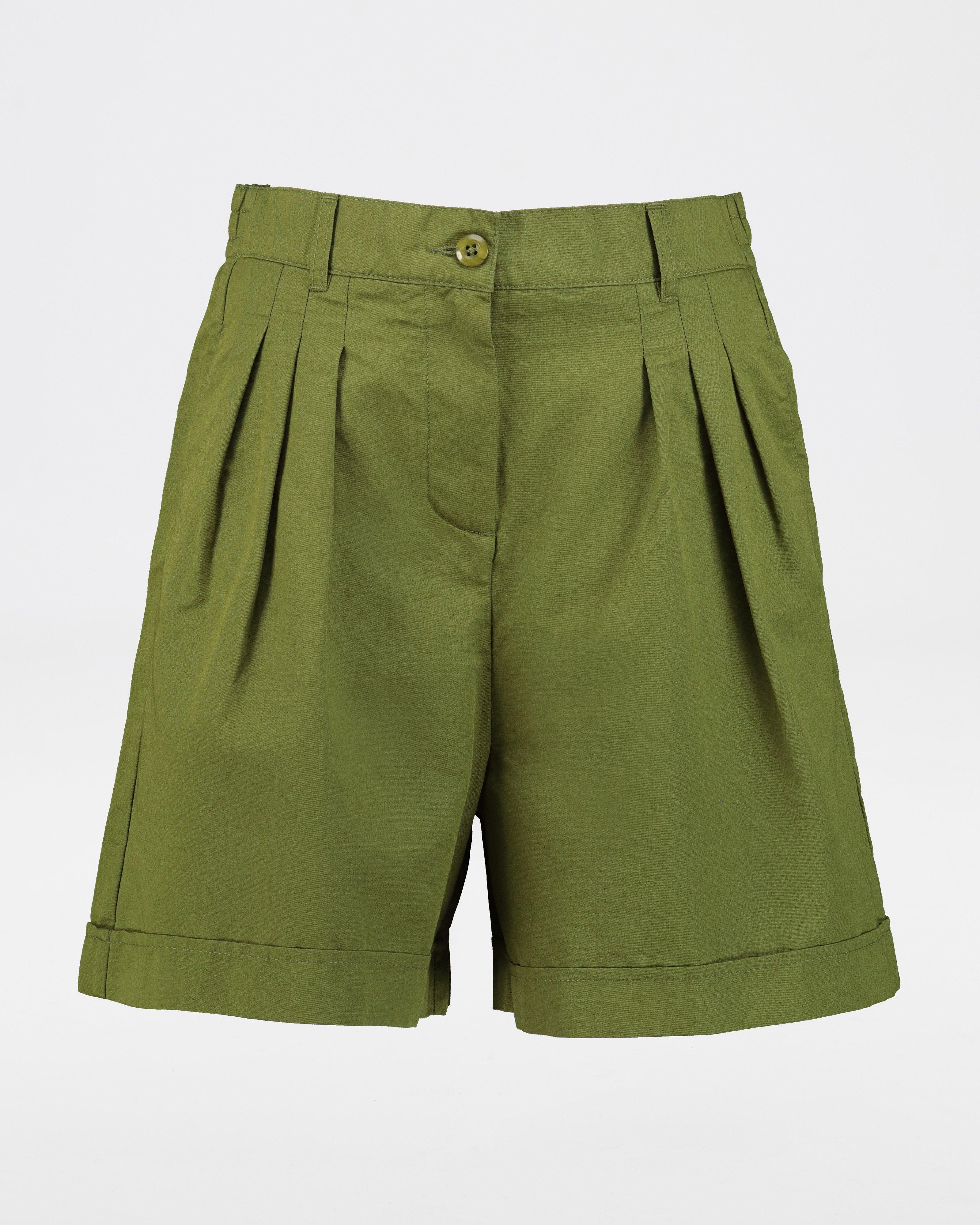 Josilyn Pleated Shorts -  olive