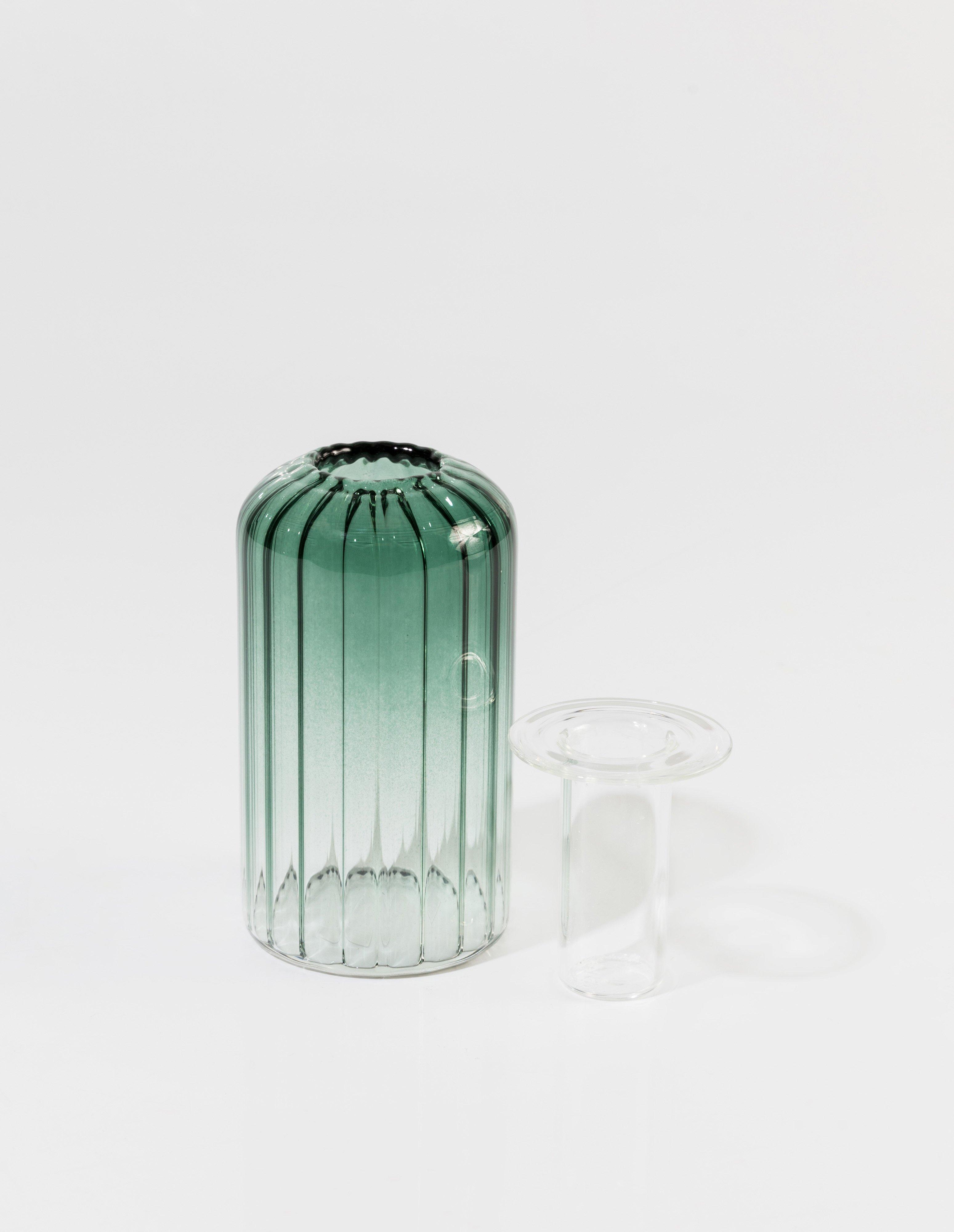 Ribbed Glass Handle Holder -  teal