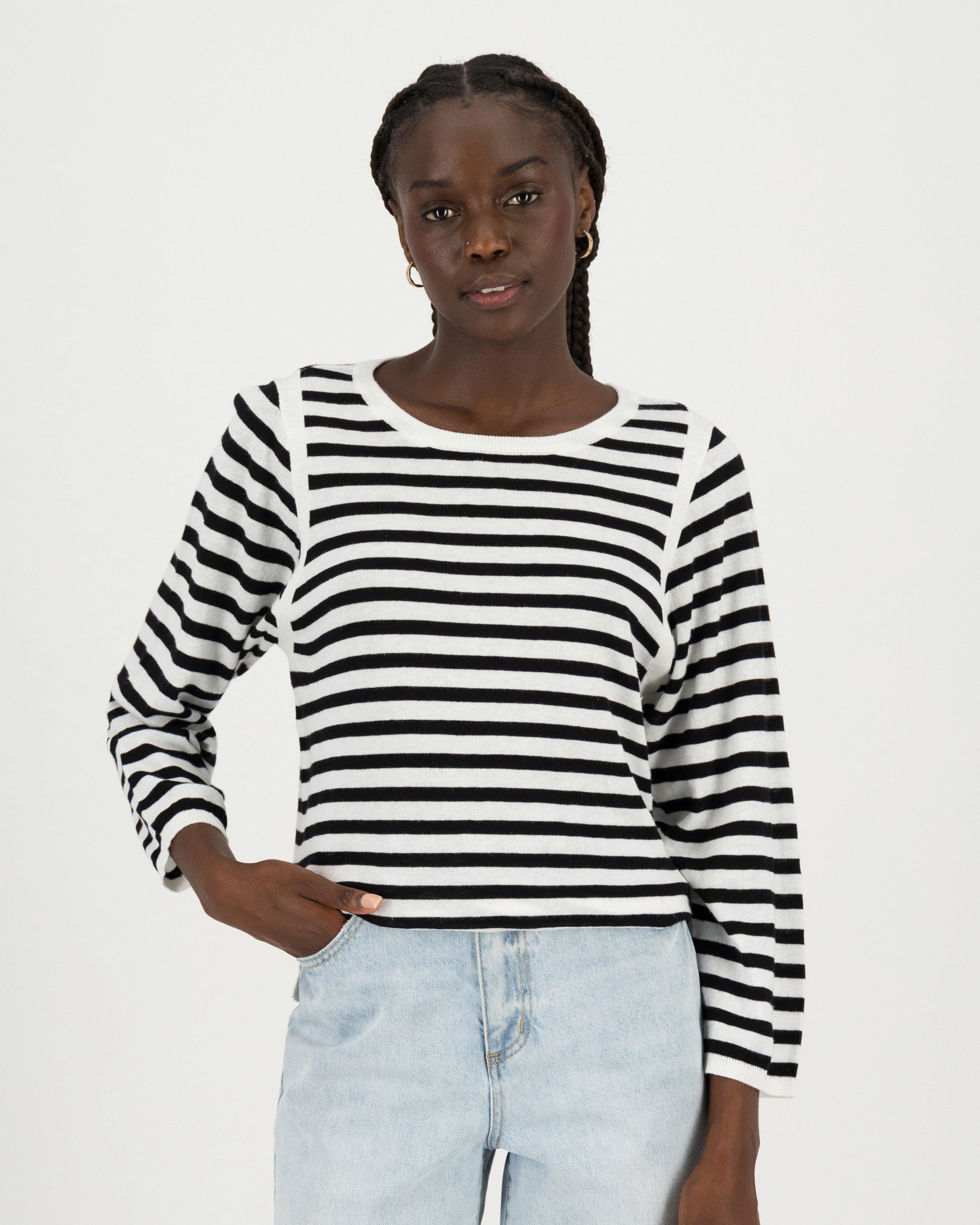 Alba Stripe Linen Pullover -  milk