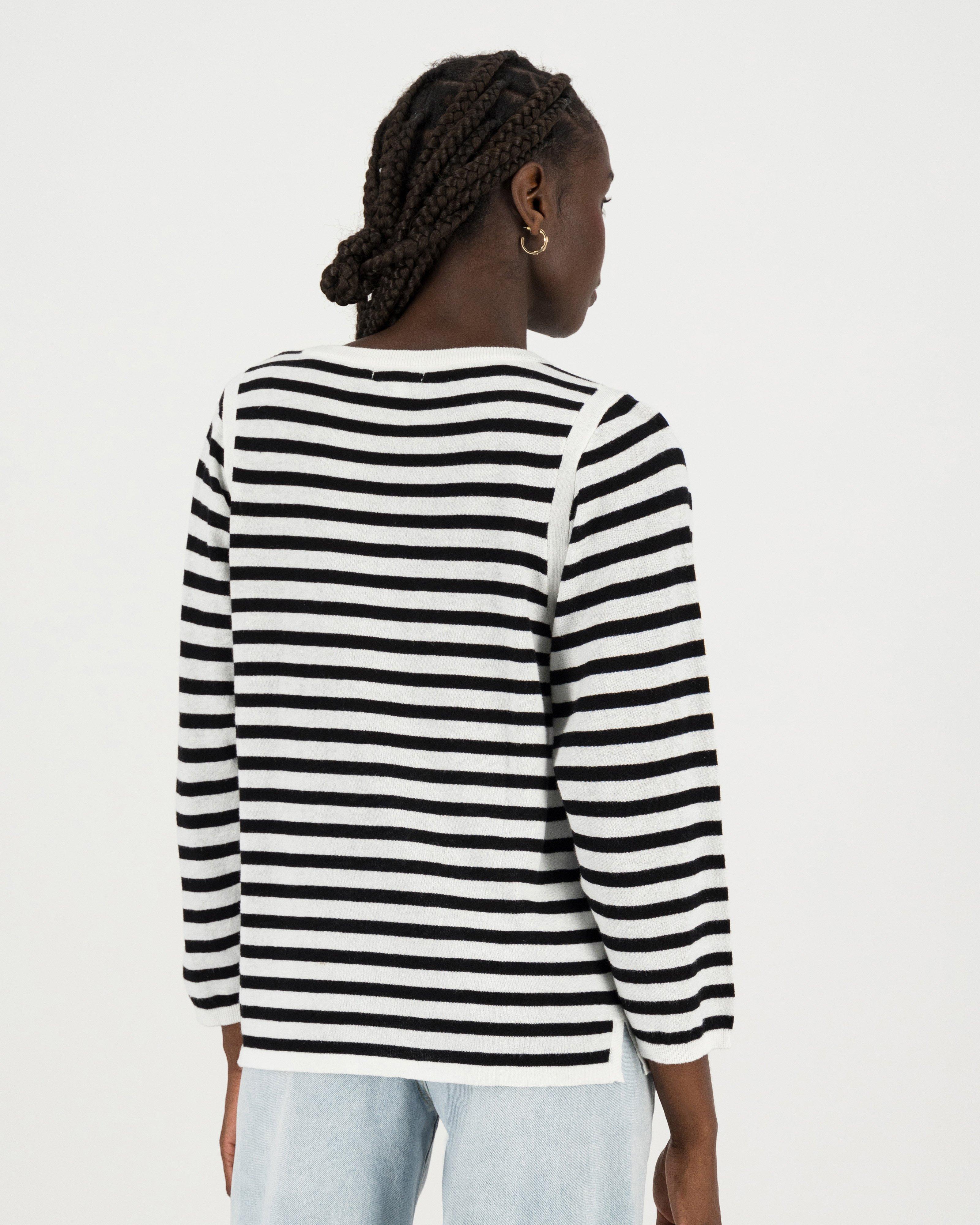 Alba Stripe Linen Pullover -  milk