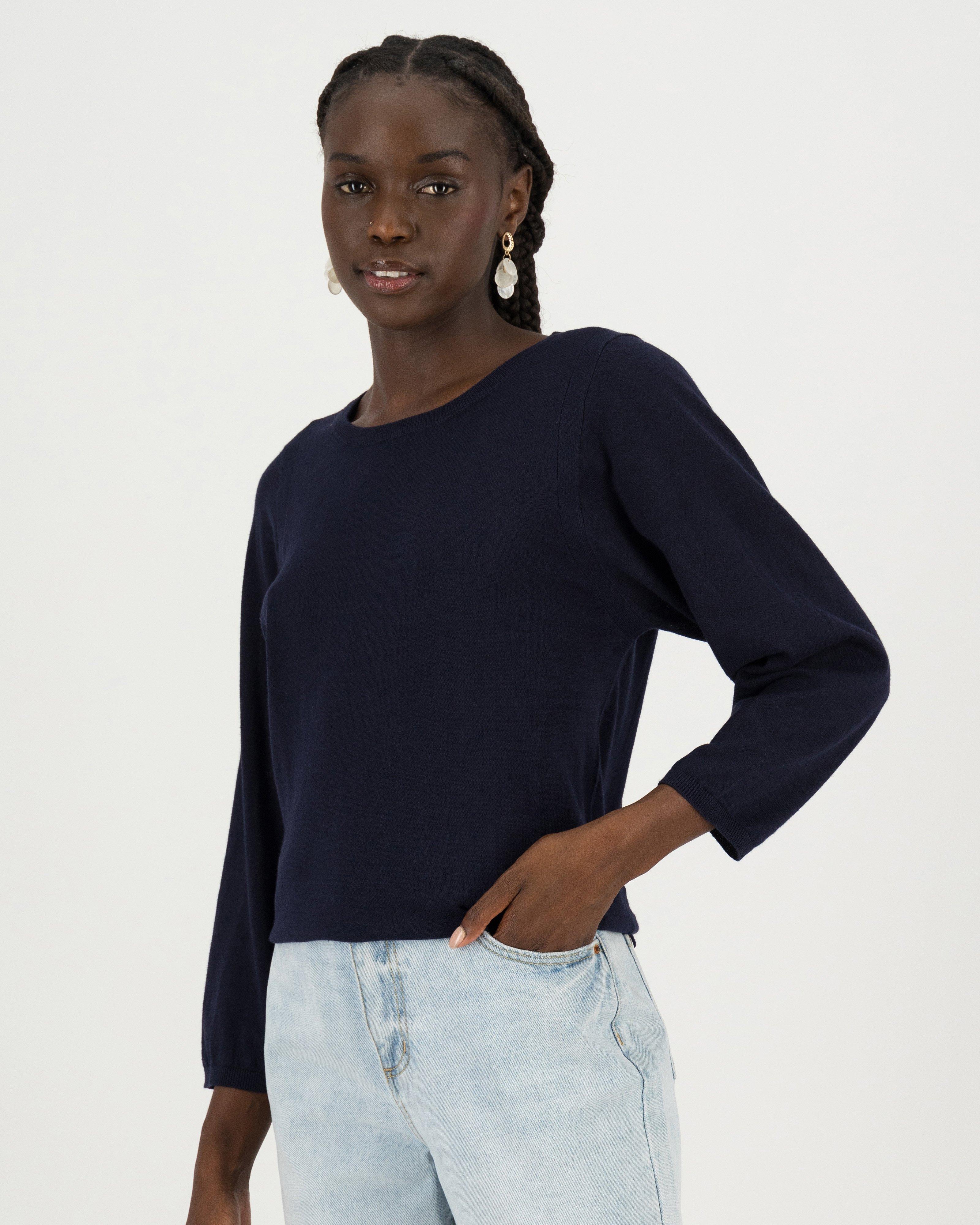 Alba Linen Pullover -  navy