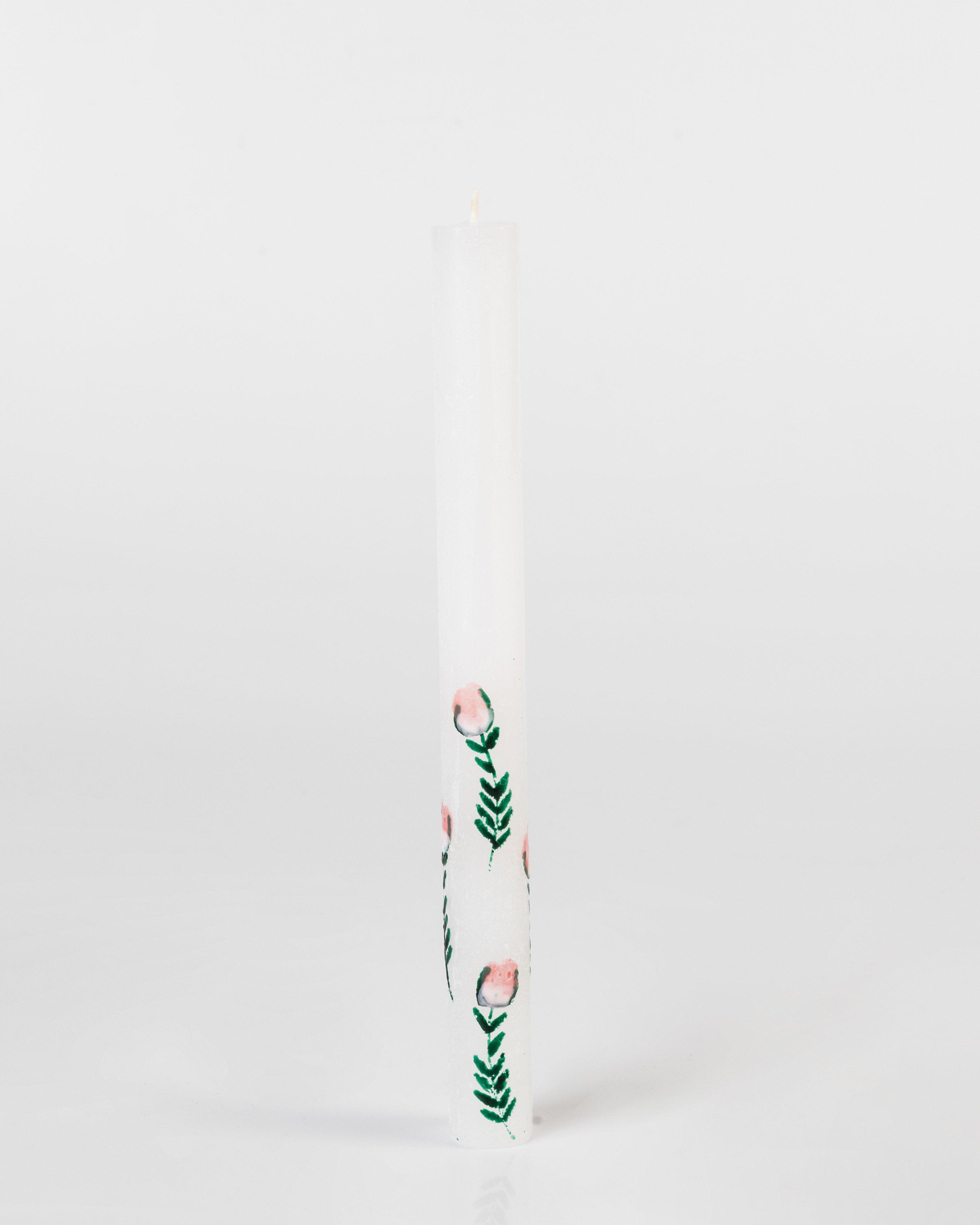 Hand Painted White Rose Candle -  white