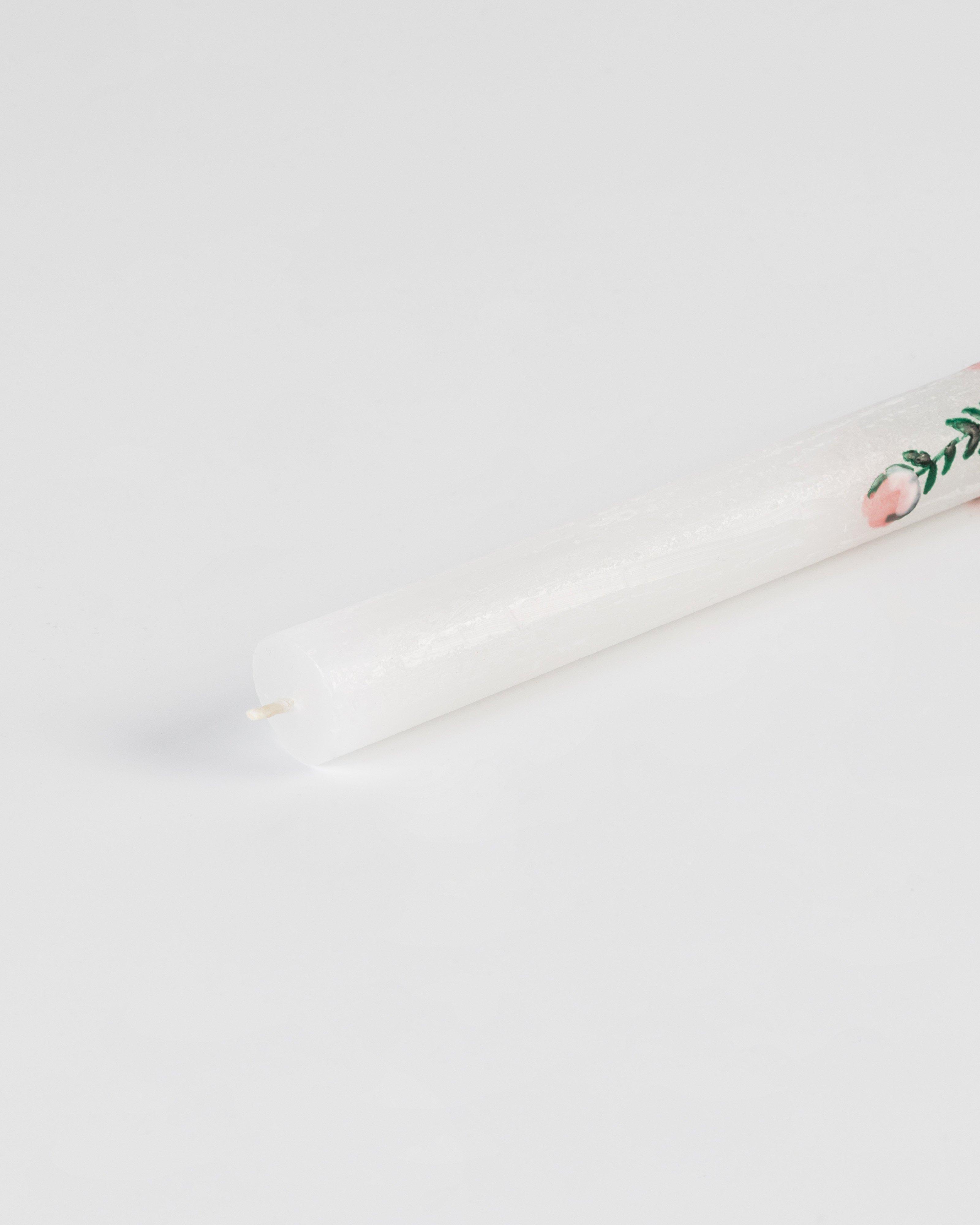 Hand Painted White Rose Candle -  white