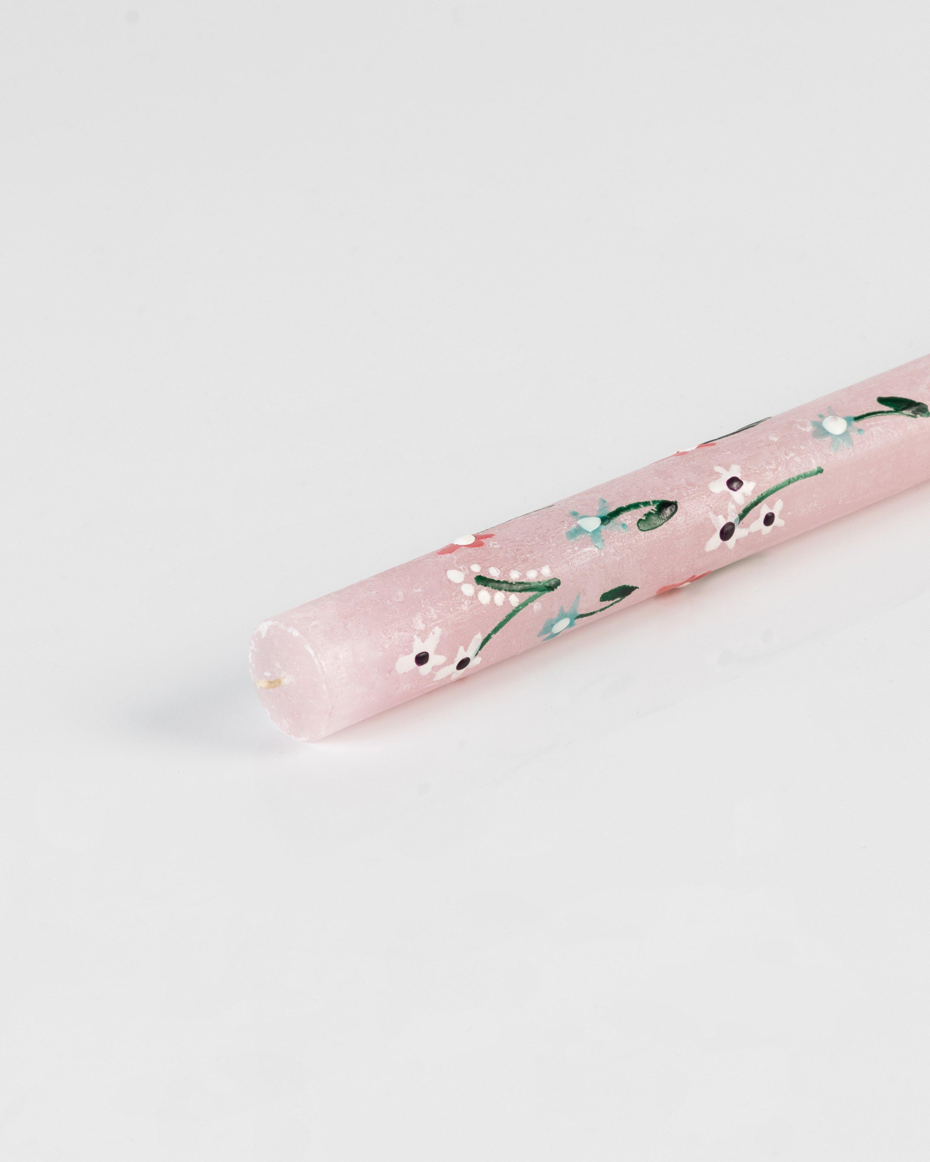 Hand Painted Pink Floral Candle -  pink