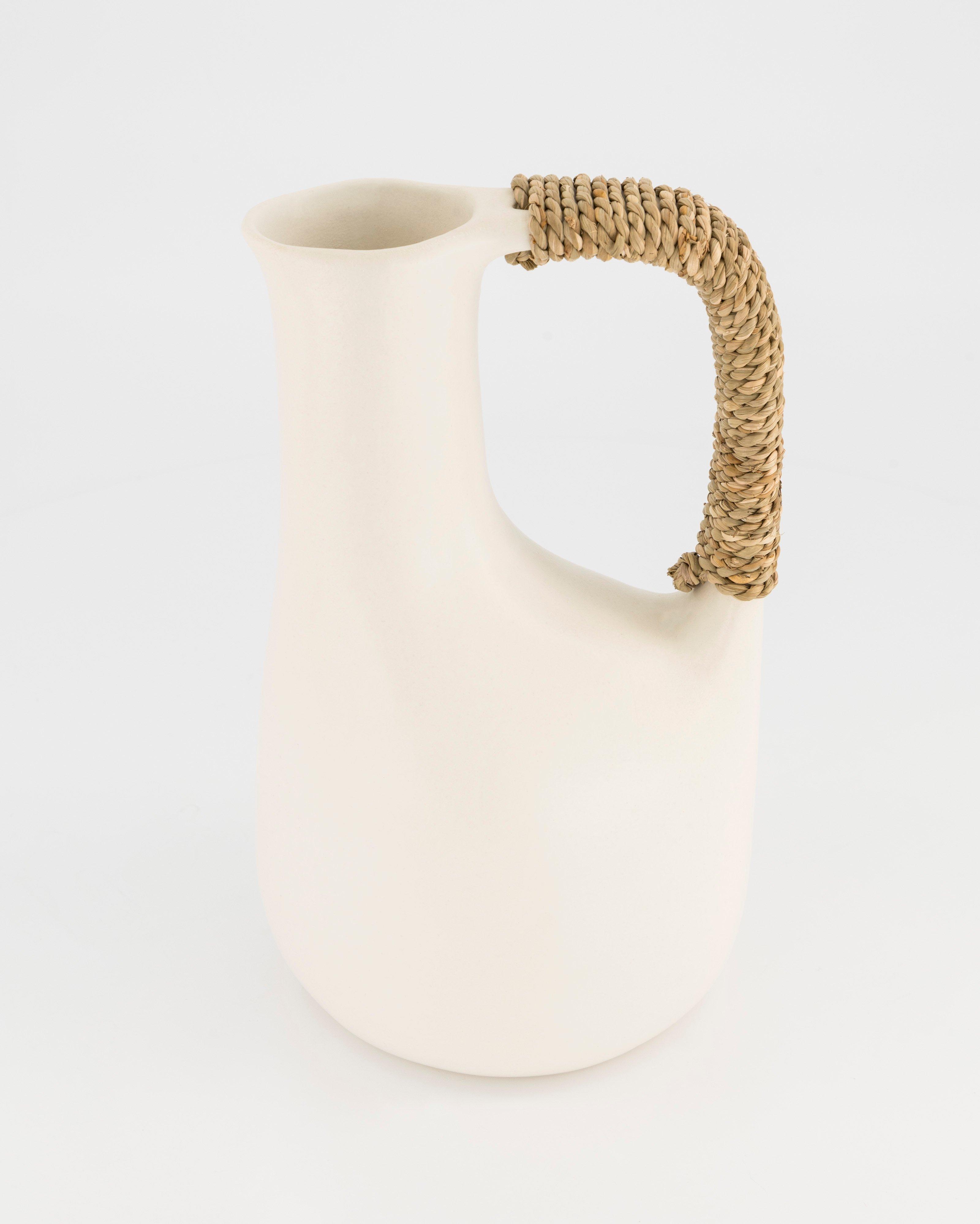 Abstract Jug with Woven Handle -  bone