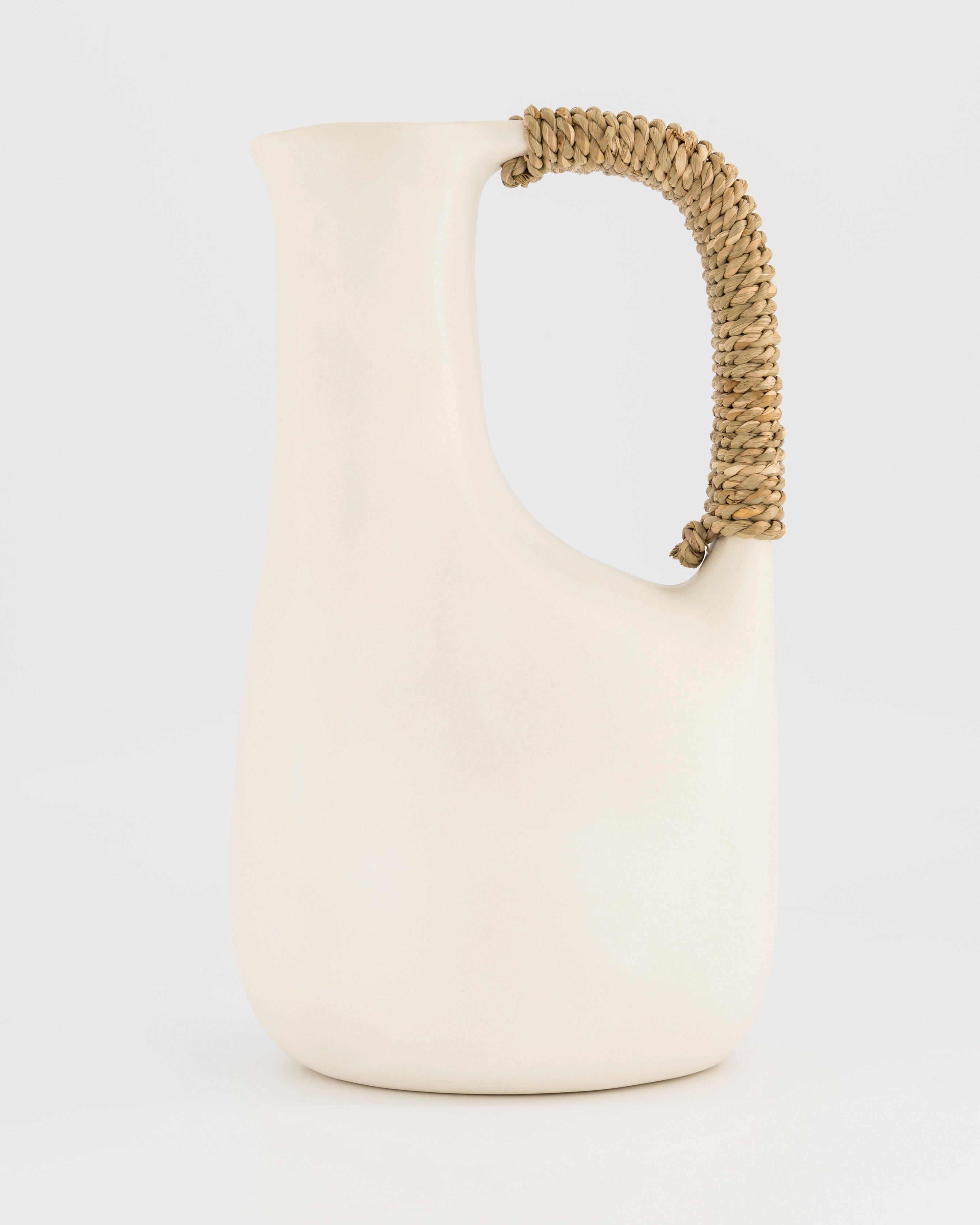 Abstract Jug with Woven Handle -  bone