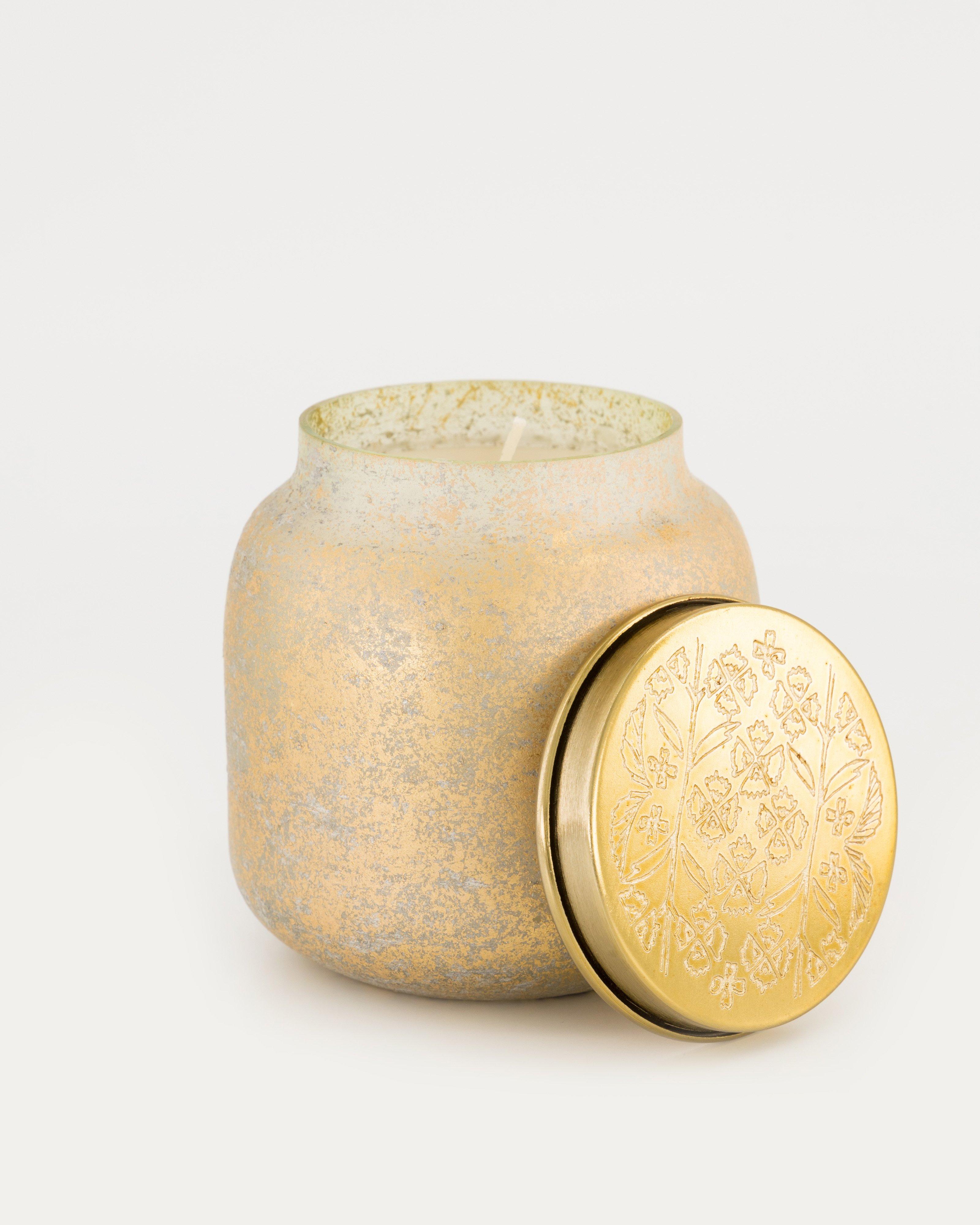 Gold Engraved Glass Candle -  gold