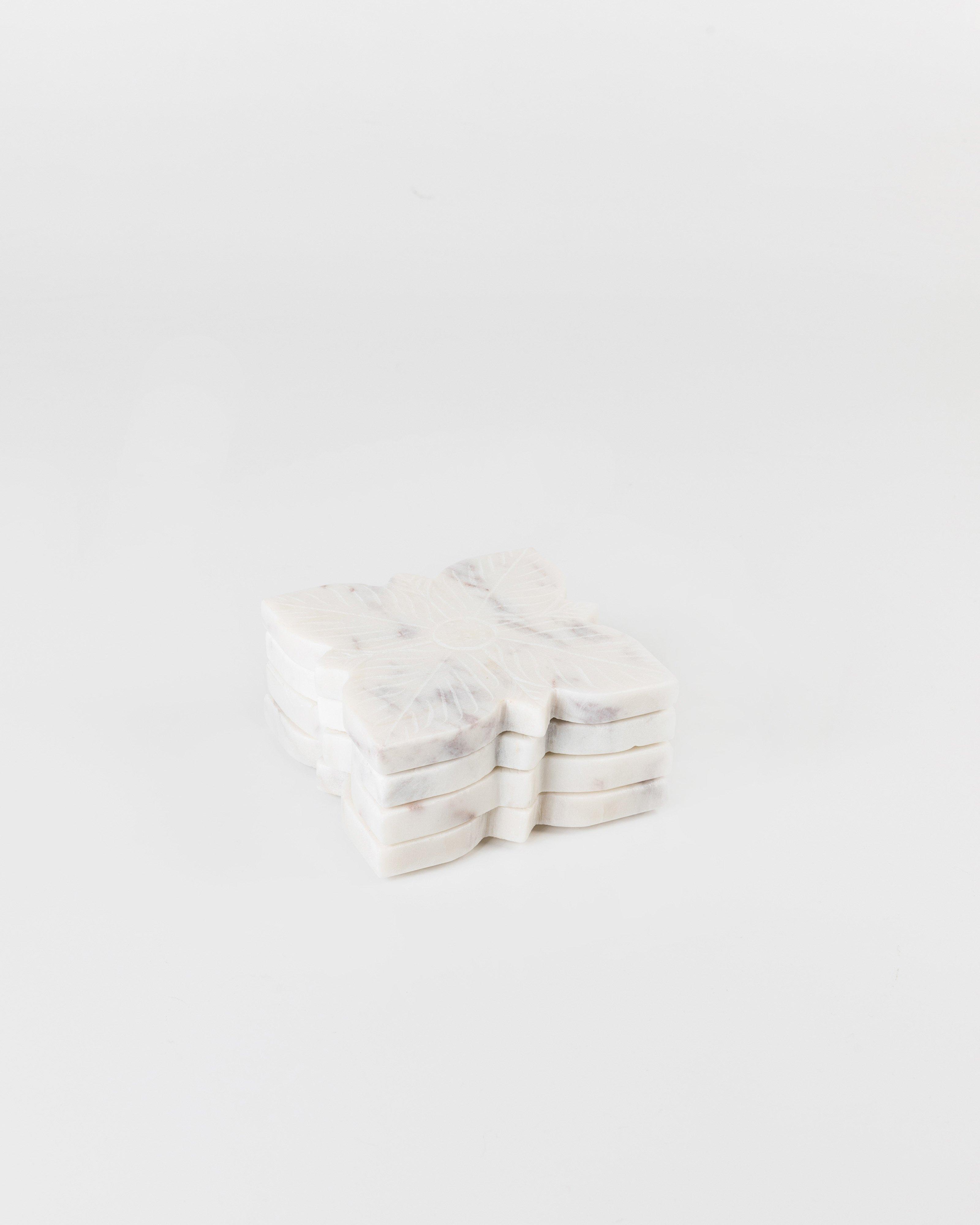 Floral Marble Coaster Set -  white