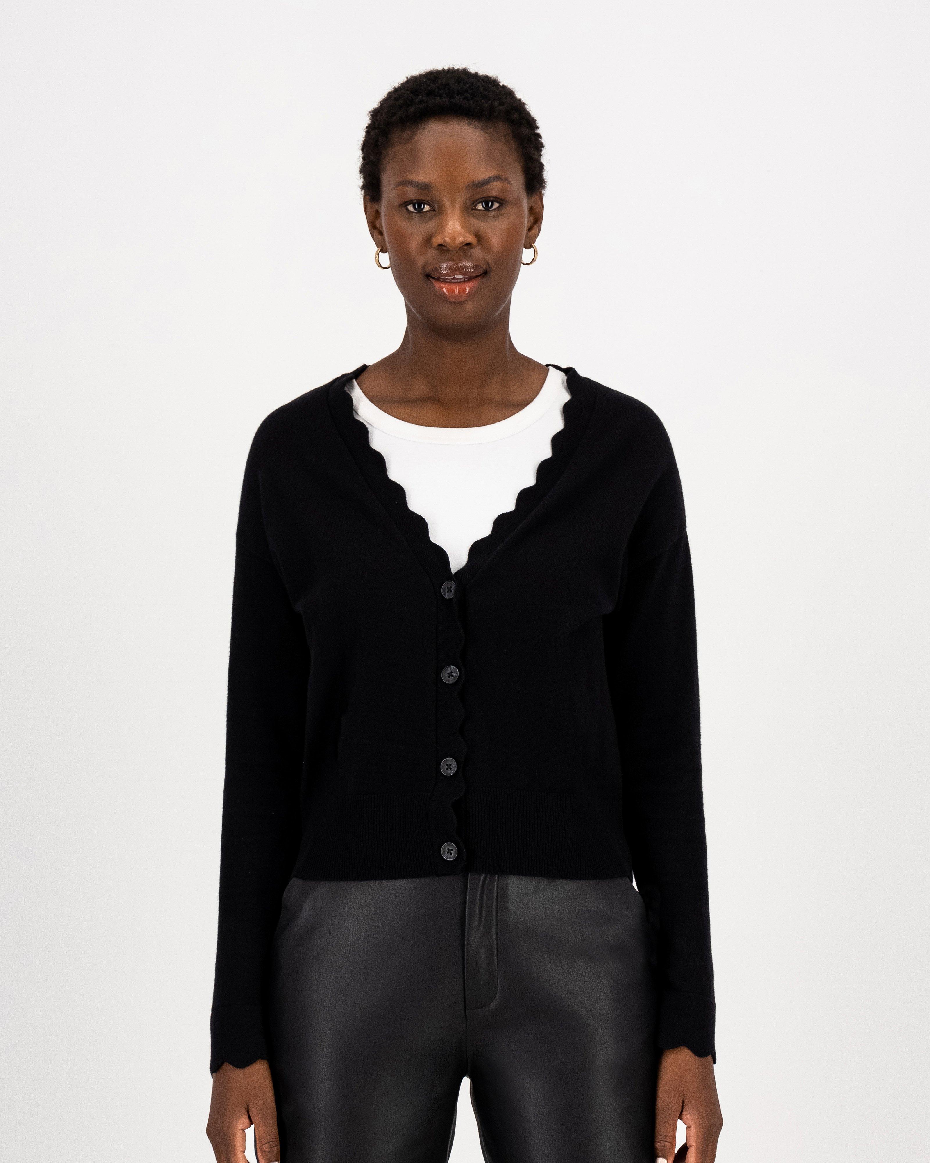 Poetry Grace Scalloped Cardigan -  black