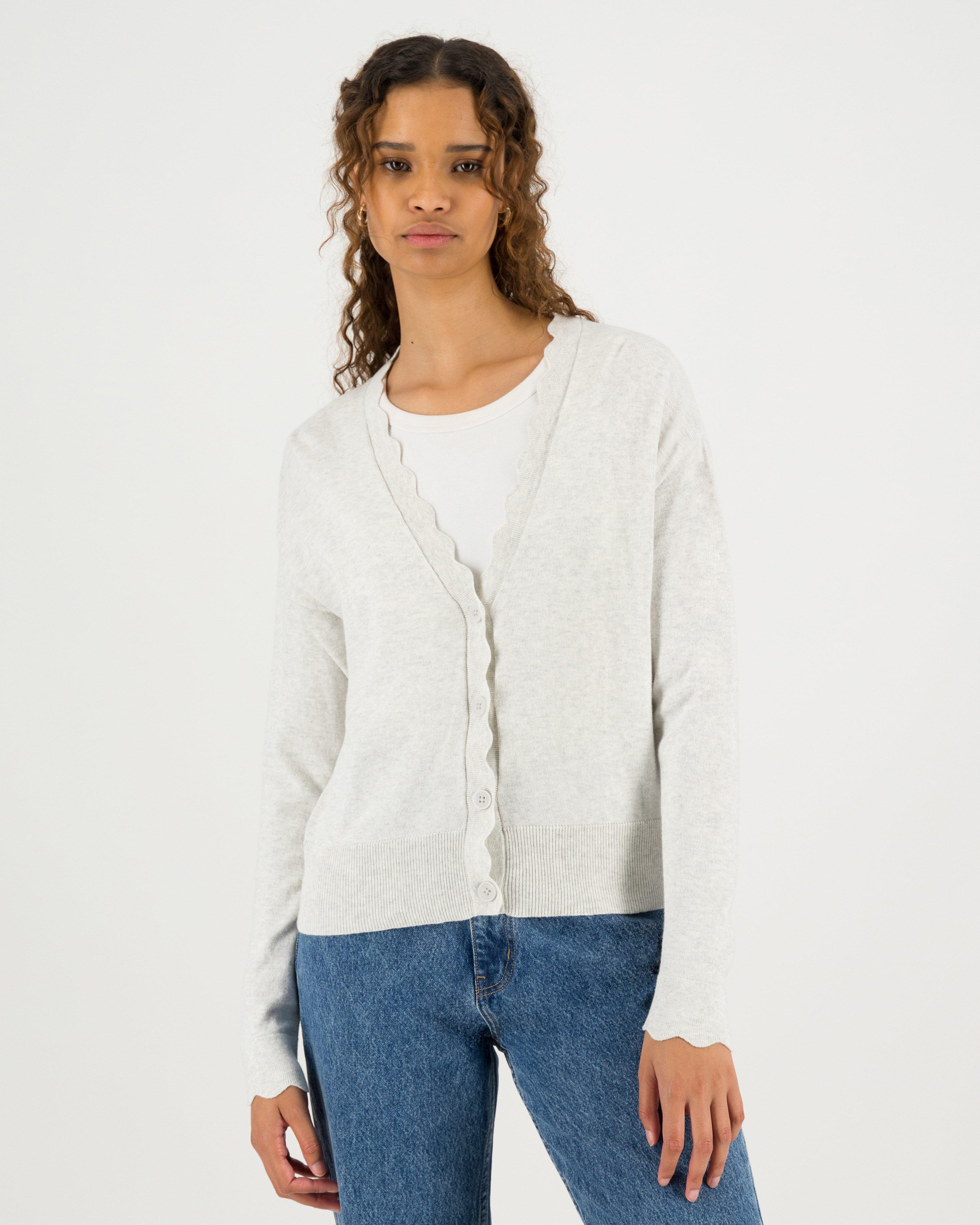 Poetry Grace Scalloped Cardigan -  stone