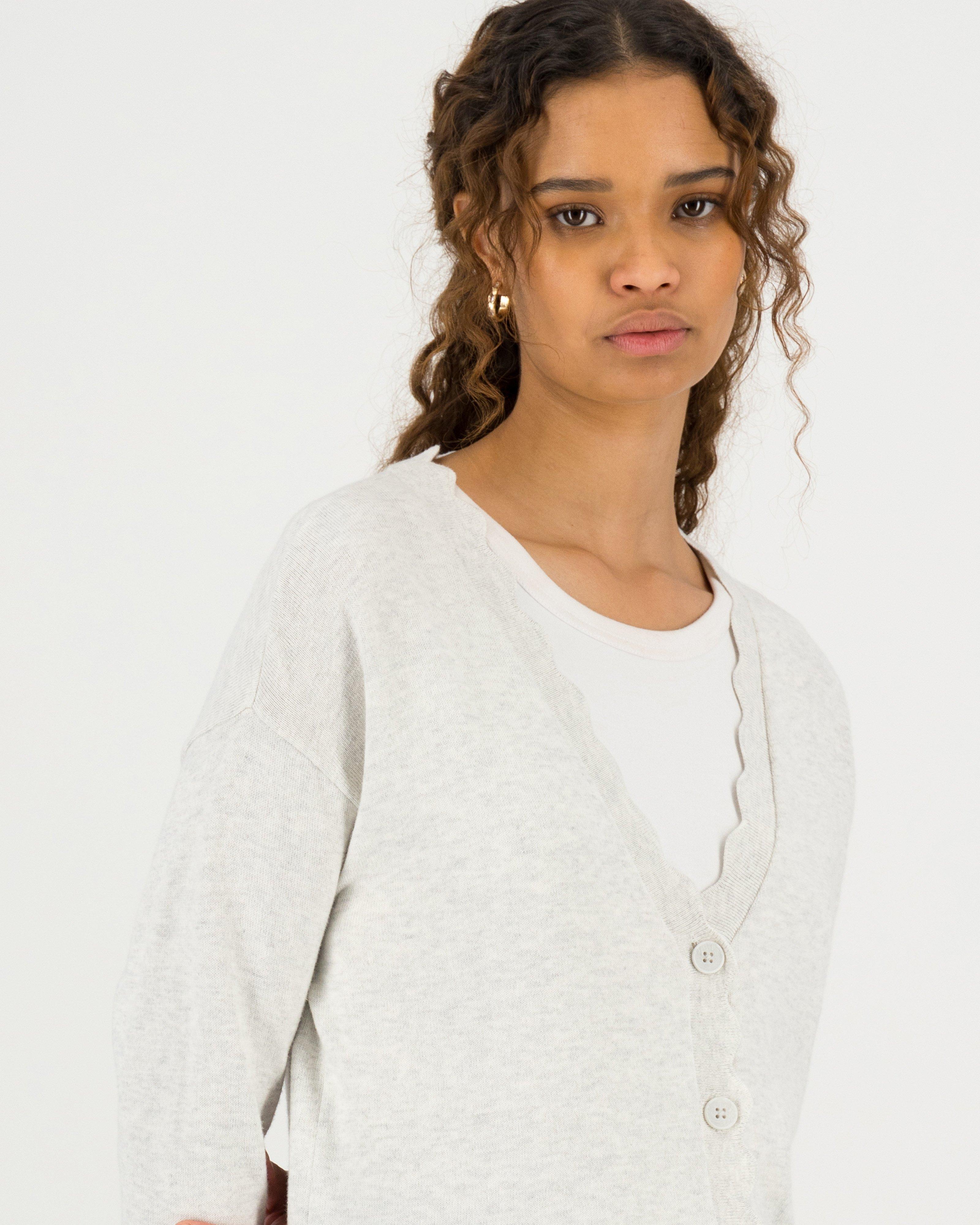 Poetry Grace Scalloped Cardigan -  stone