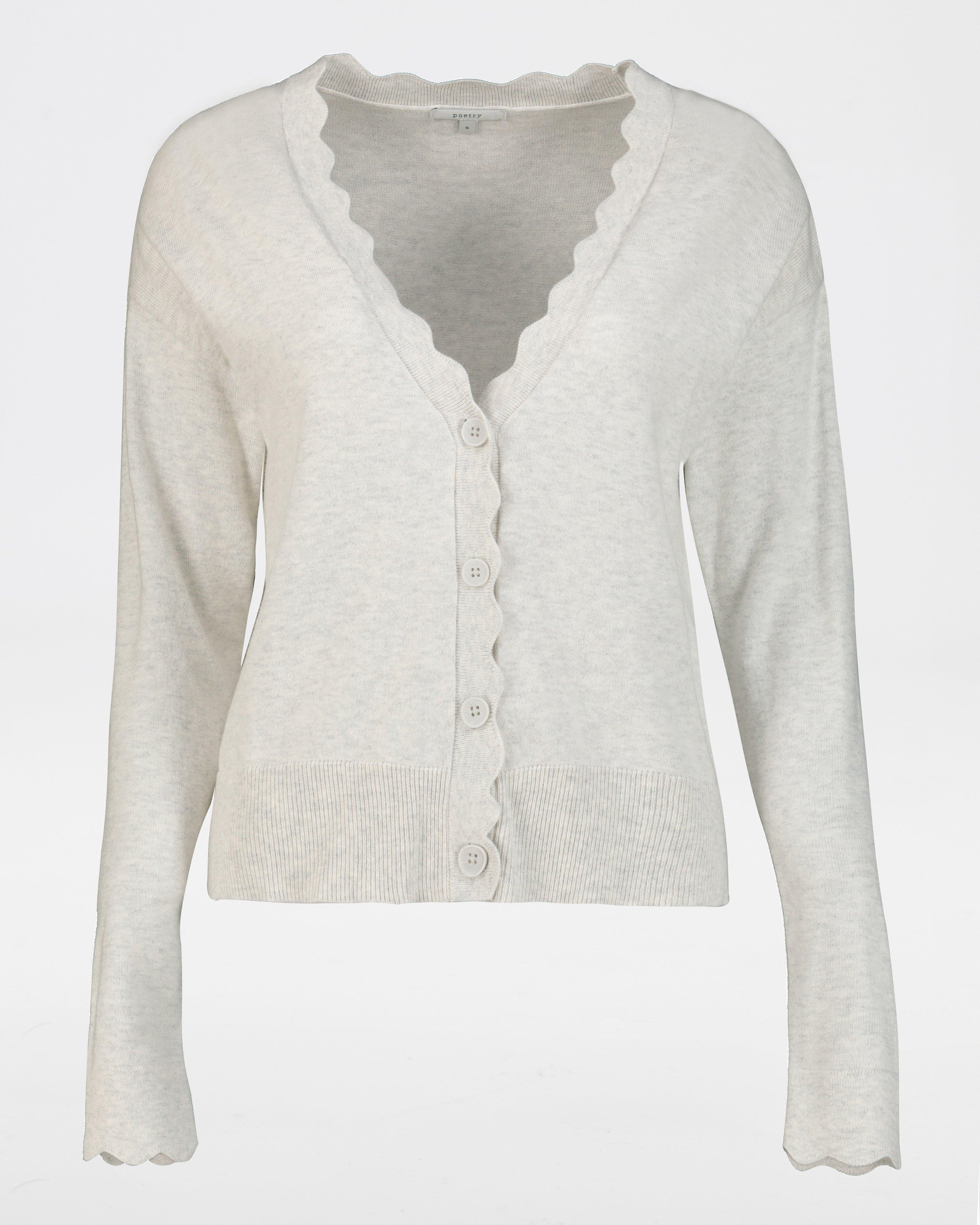 Poetry Grace Scalloped Cardigan -  stone